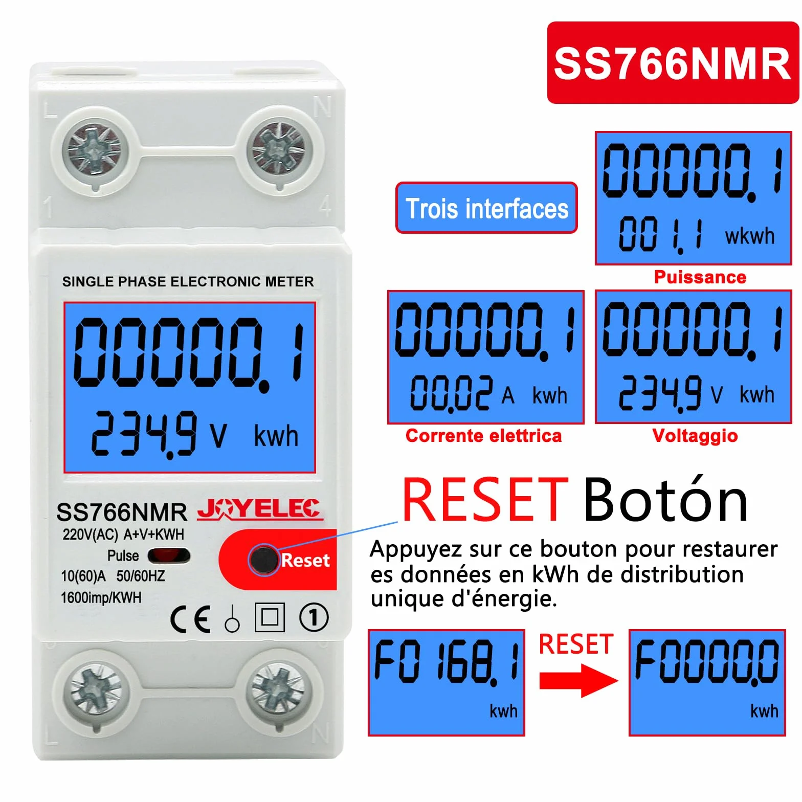 Compteur Électrique Monophasé 10(60) A 230V Écran LCD Consommation Énergie