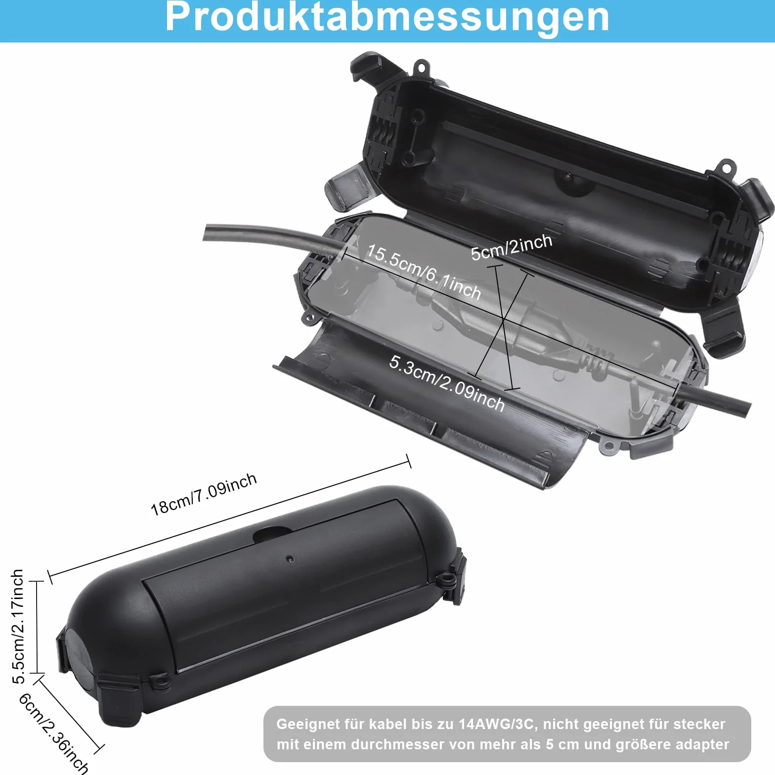 APOMOONS Boitier Prise Etanche Exterieur Protection Prise Electrique 18 x 6 x 5,5 cm Noir