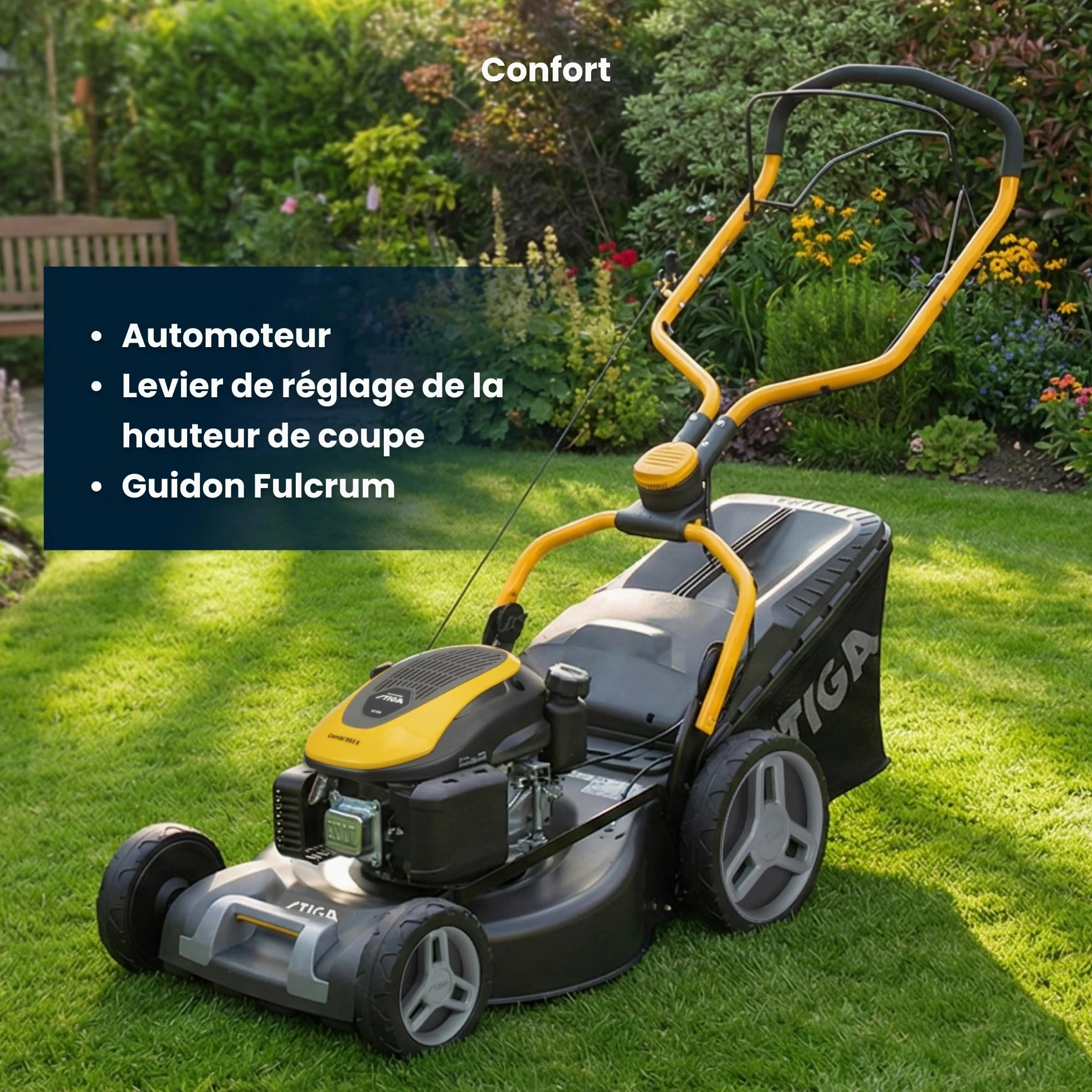 STIGA Combi 553 S Tondeuse à Gazon tractée - Moteur 166cc, Largeur de Coupe 51cm, bac de ramassage 60L, système de Coupe 3 en 1, Gris