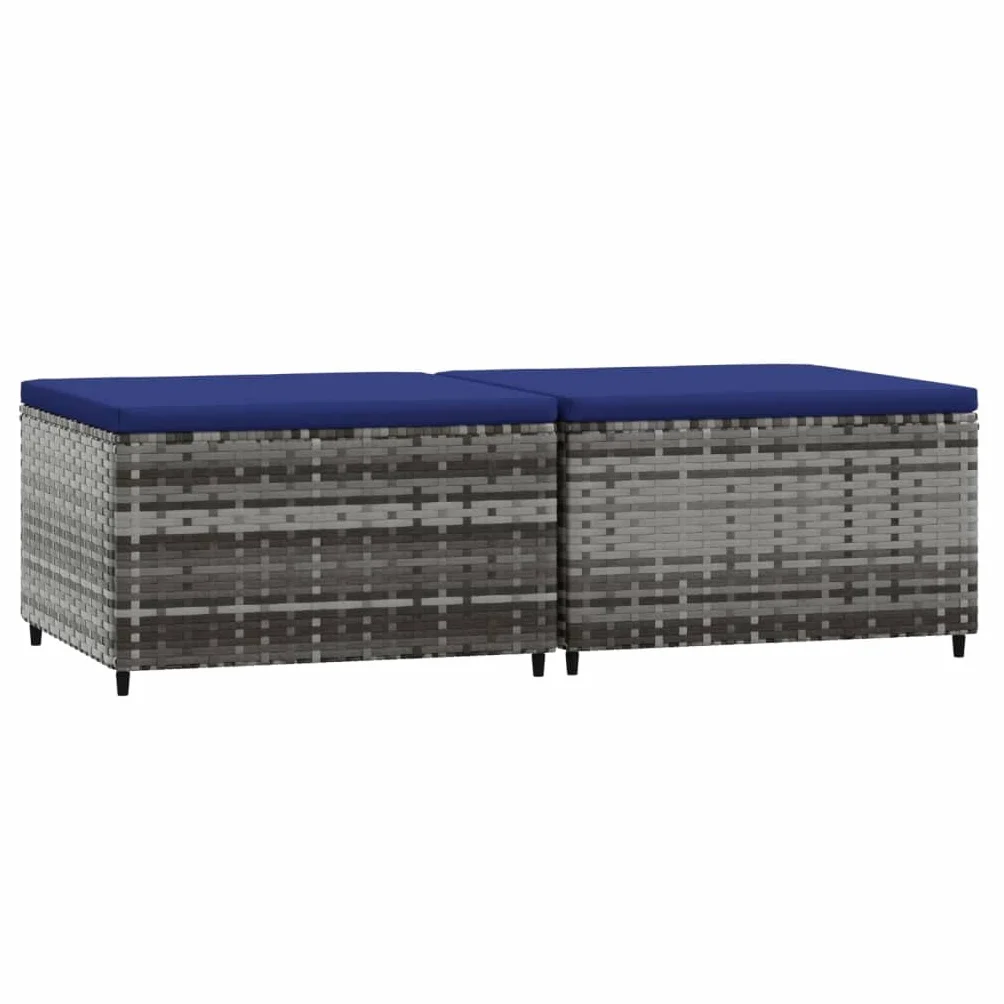 vidaXL Repose-Pieds de Jardin et Coussins 2 pcs Gris résine tressée, Pouf, Pouf Ottoman, Tabouret de Jardin, Repose-Pieds, Repose-Pieds extérieur