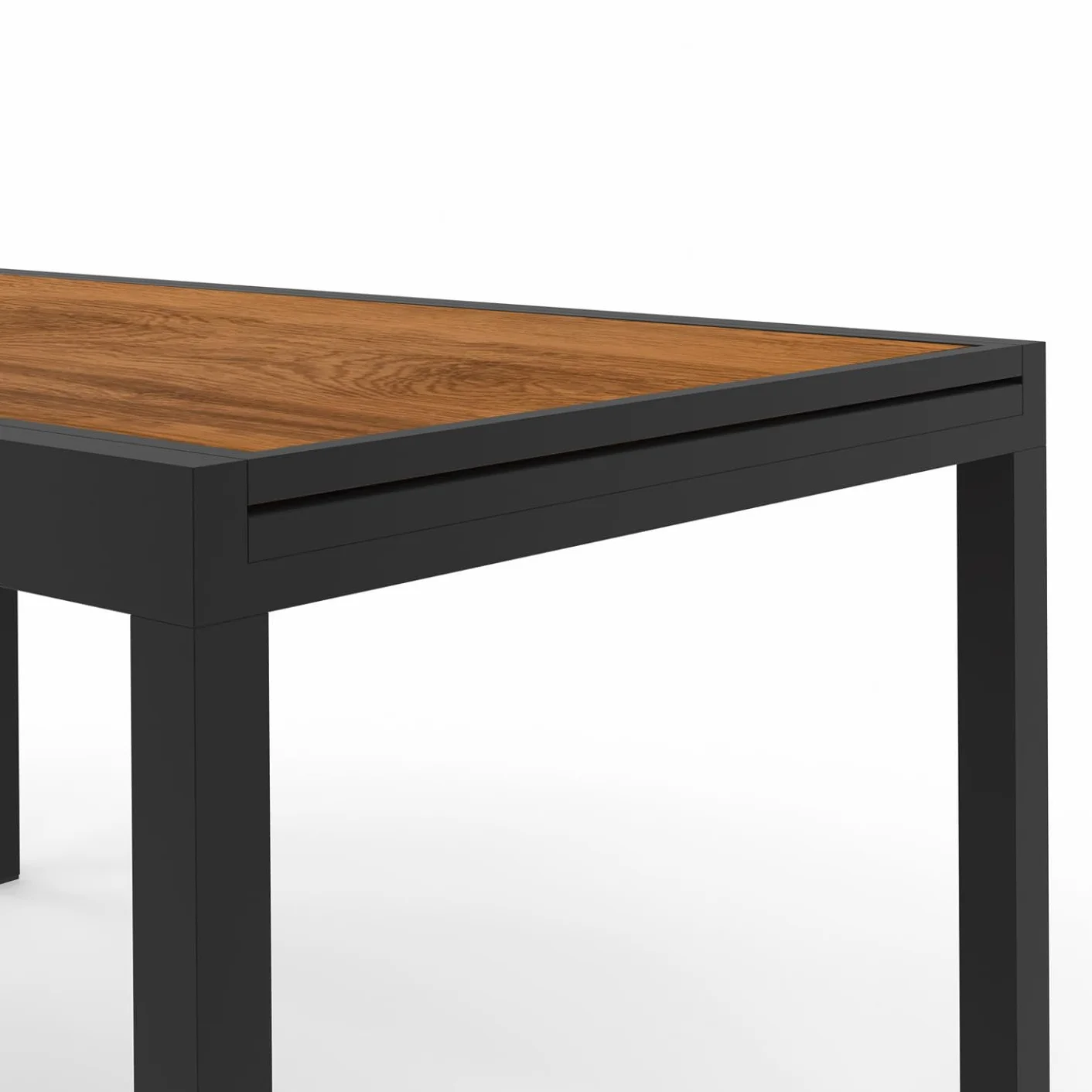 Salon de Jardin NOUMEA Table Extensible 135/270 cm Plateau Effet Bois 12 Chaises Empilables Noir Bois