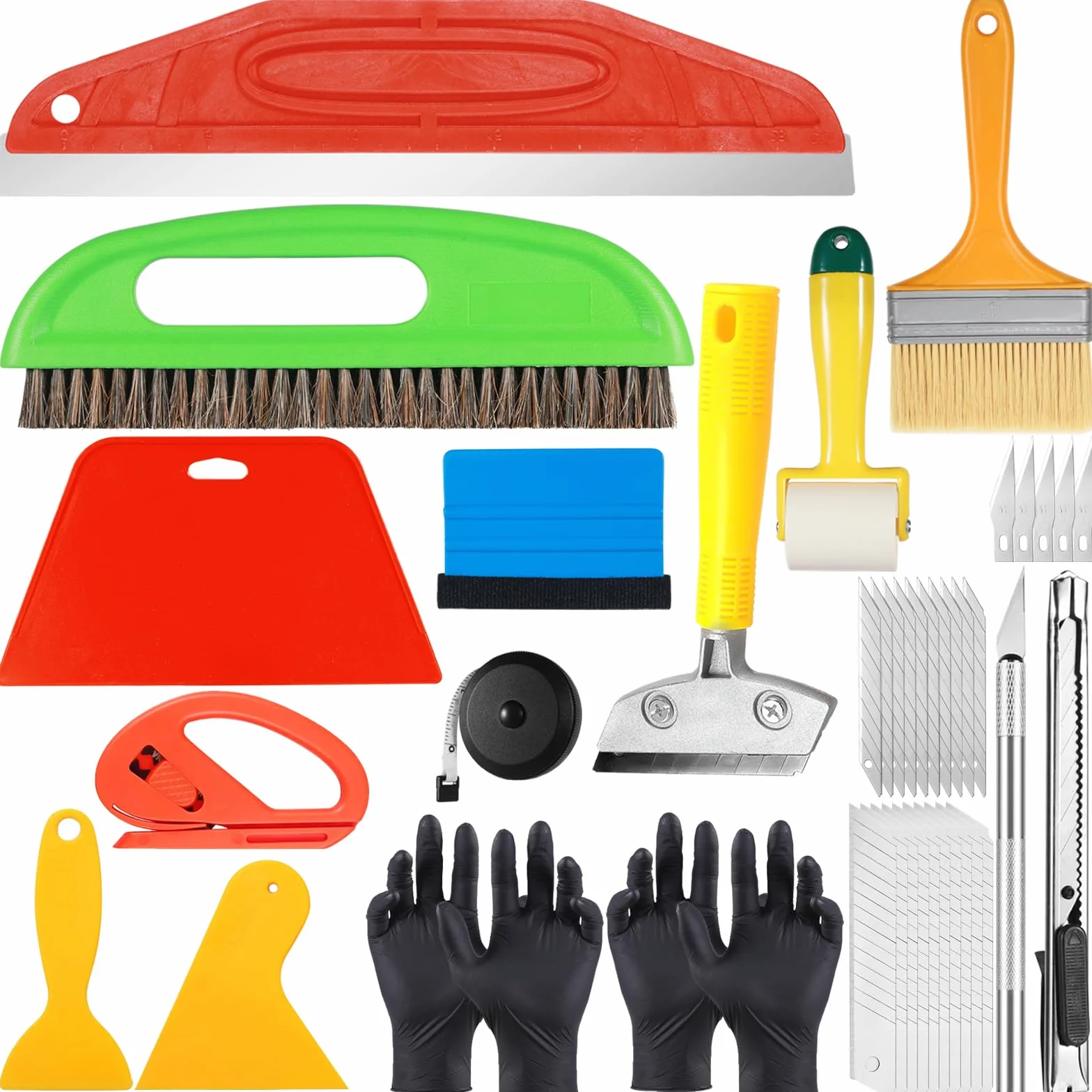 Kit d'Outils de Papier Peint, Lot de 17 Pièces avec Raclette, Brosse, Rouleau de Couture et Outil de Coupe