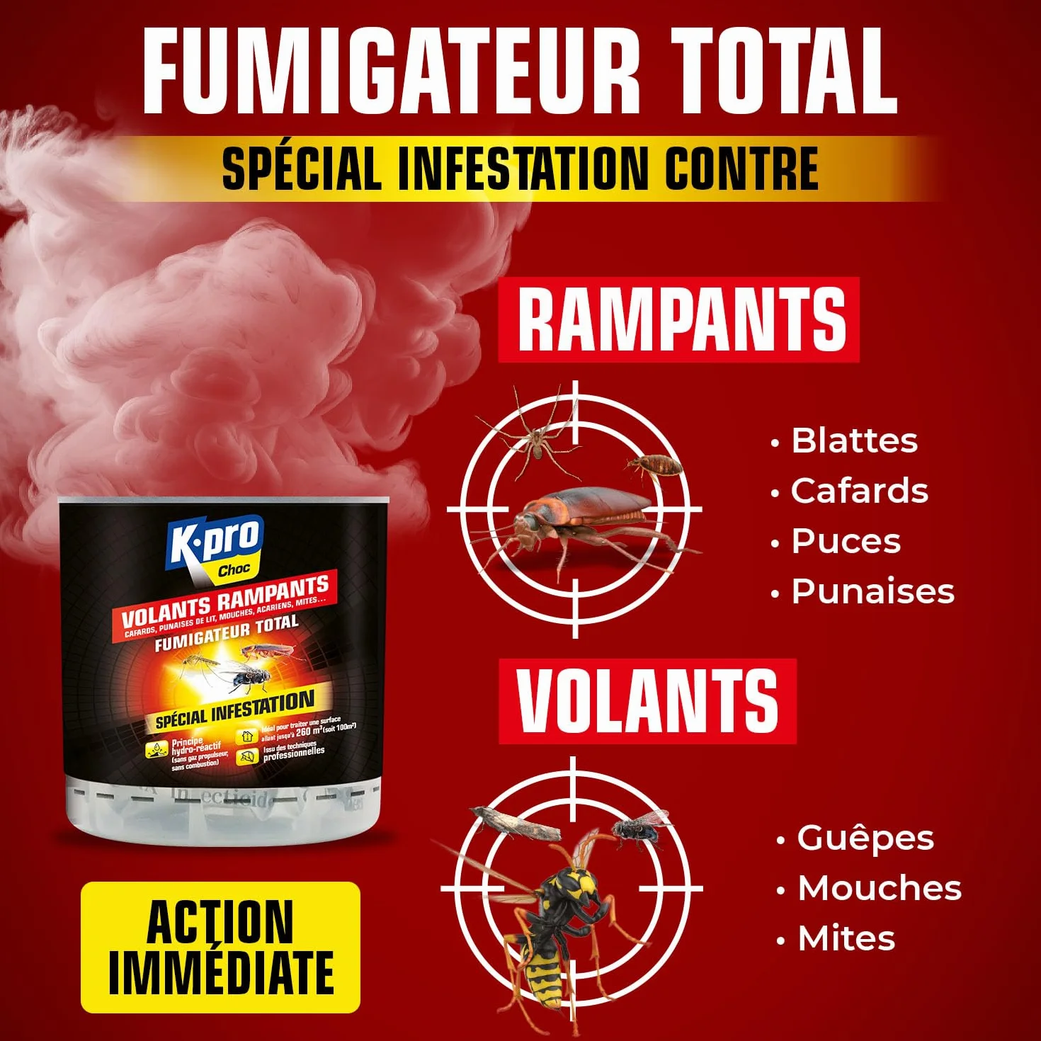 Fumigateur Total K.PRO 260m3 20g Insectes Volants Rampants