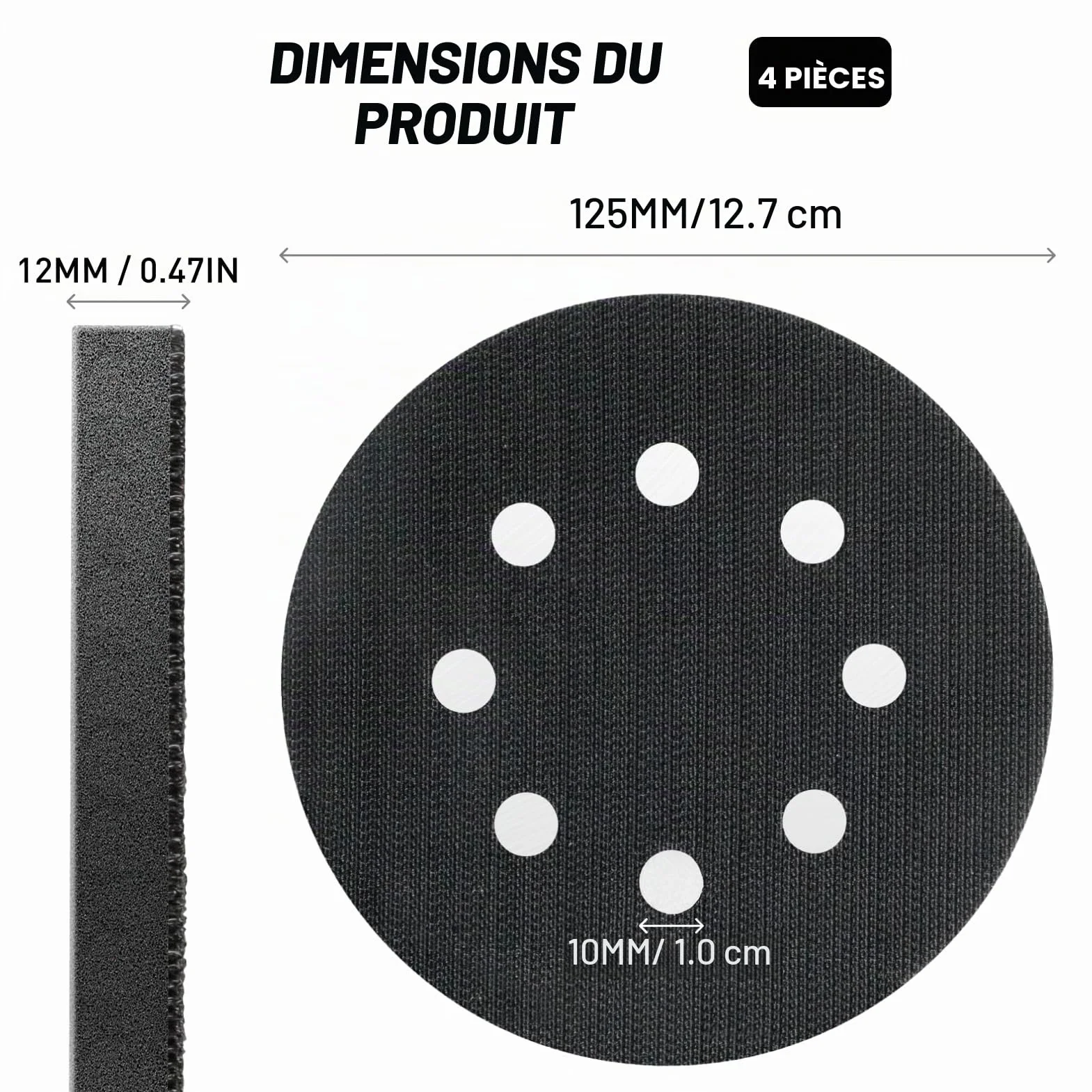 Tampon Interface 125mm 8 Trous Mousse Souple Polissage 4 Pièces