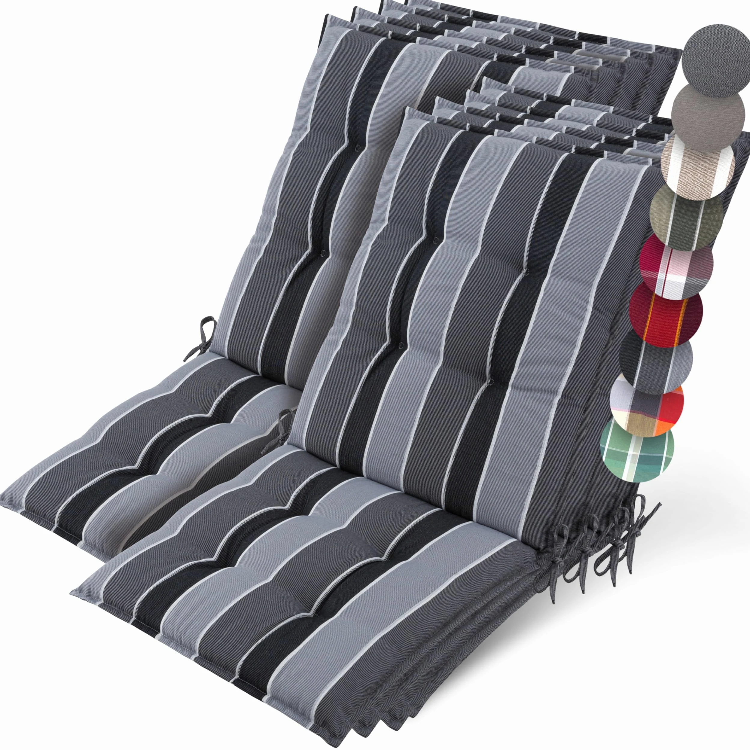Beautissu 8X Premium Coussin Chaise Jardin Dossier Bas 100x50 cm Sun-NL – 8 cm Épaisseur Tissu Robuste Antidérapant & Résistance aux UV – Coussin Fauteuil avec Sangles Fixation Anthracite Rayé