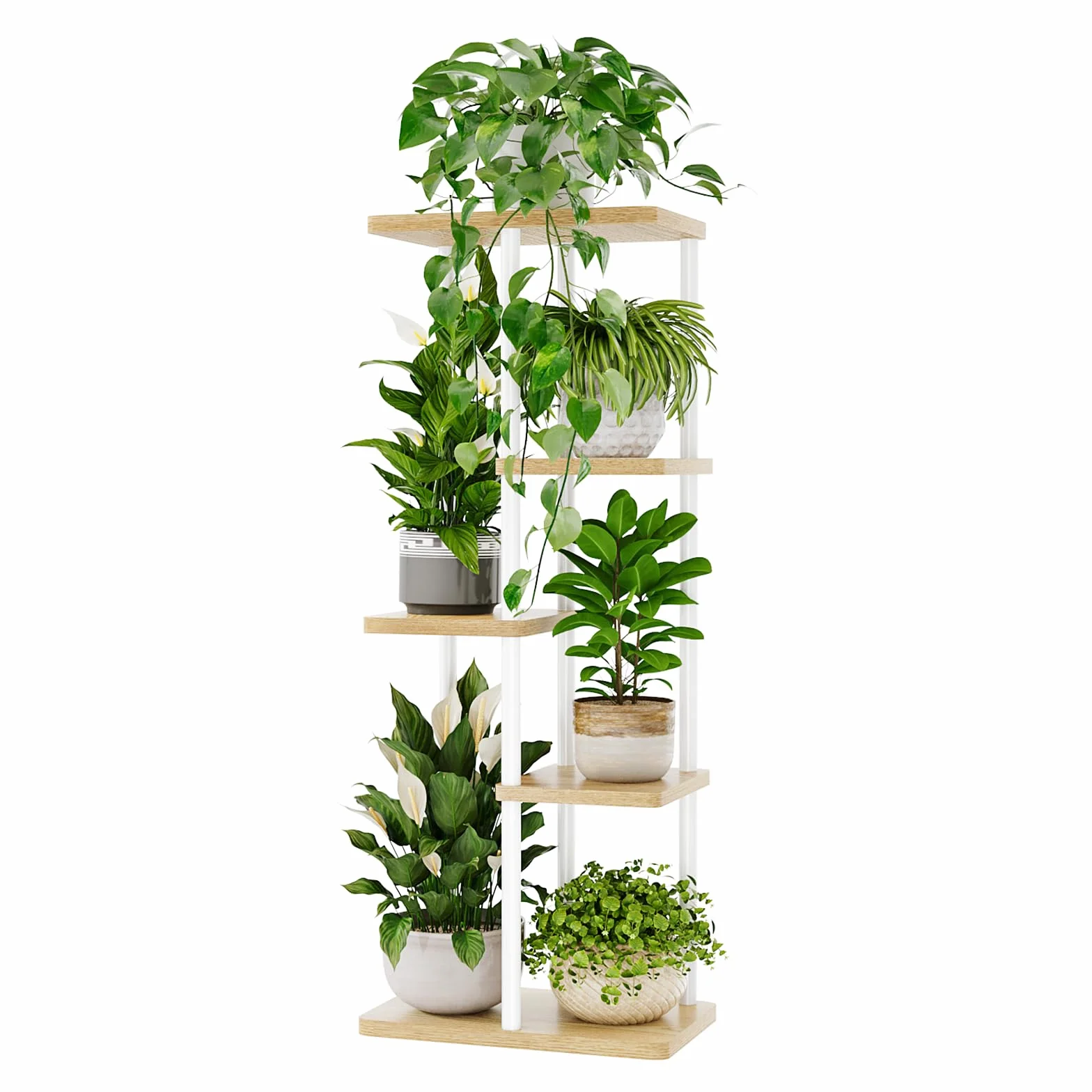 Bamworld Support Plantes Intérieur 5 Niveaux Métal Étagère à Fleurs d'Angle Blanc