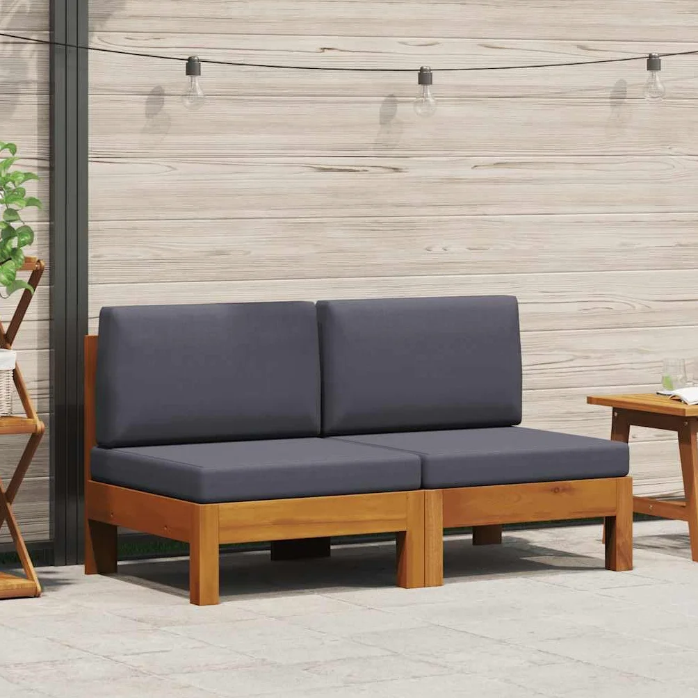 vidaXL 2X Acacia Solide Canapés Centraux avec Coussins Canapés Centraux de Patio Meuble de Terrasse Canapés de Jardin Extérieur Gris Foncé