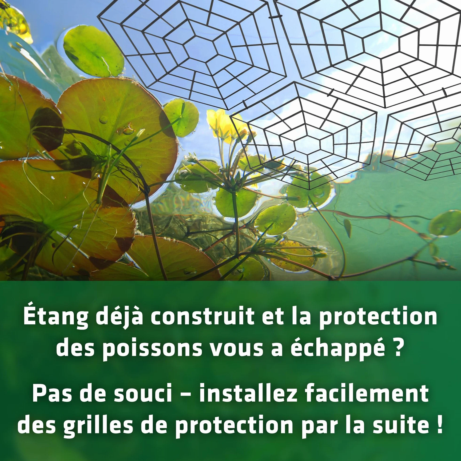 GARDIGO® Grillage Anti-Prédateurs pour Bassin 20 Pièces Modulables Barrière Anti-Hérons et Chats Kit Extensible Flottant