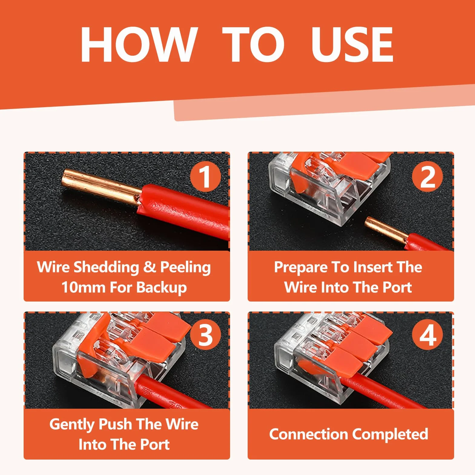 Bornes de Connexion 4.0 mm² Orange Quick Plug-in Terminals Compacts Rapide Cosses Transparent Modèle Compact