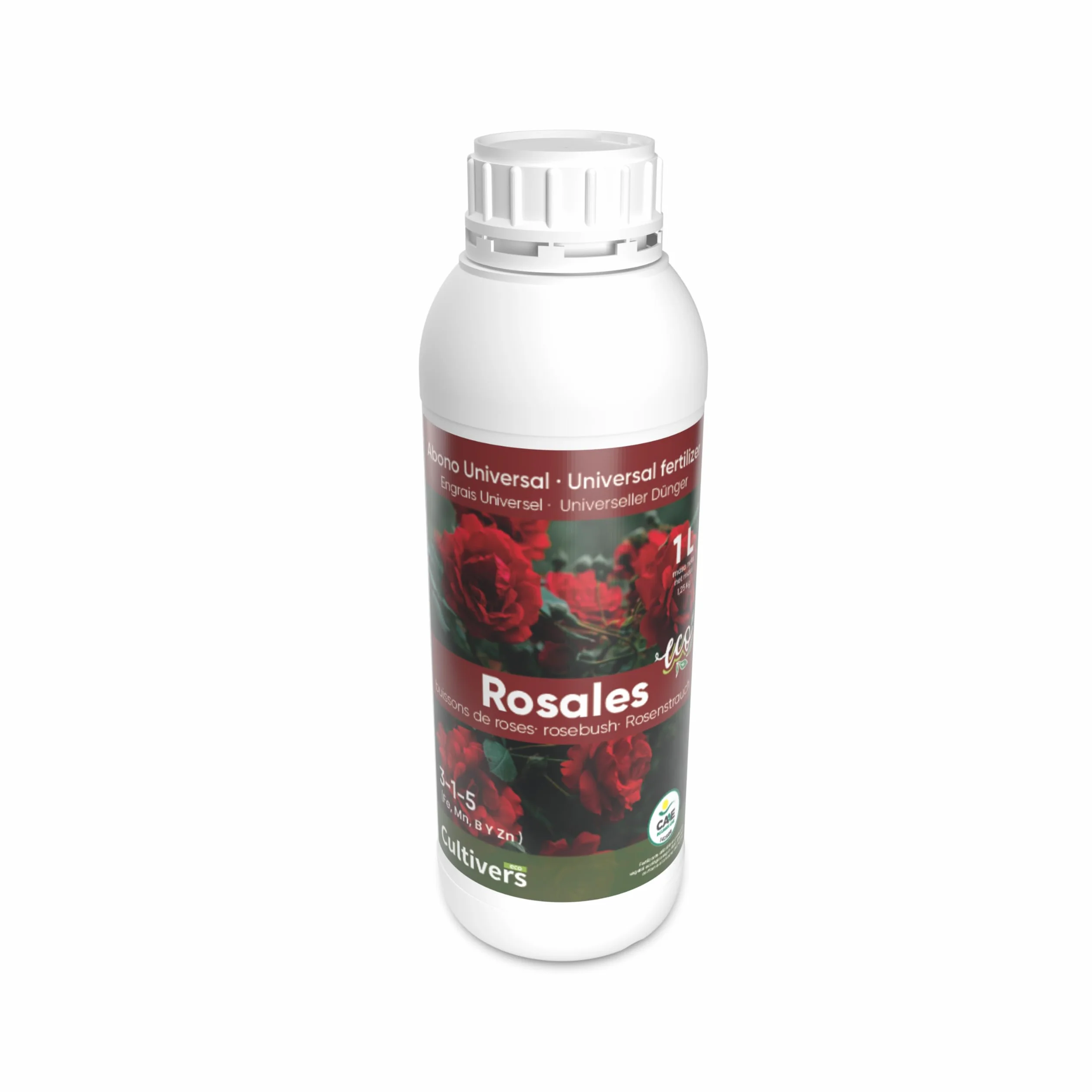 CULTIVERS Engrais Organique Rosales 1 L. Engrais Liquide. Feuilles Plus Vertes, Floraison Plus Importante et intensité de la Couleur avec des macronutriments et des micronutriments. 100% Bio