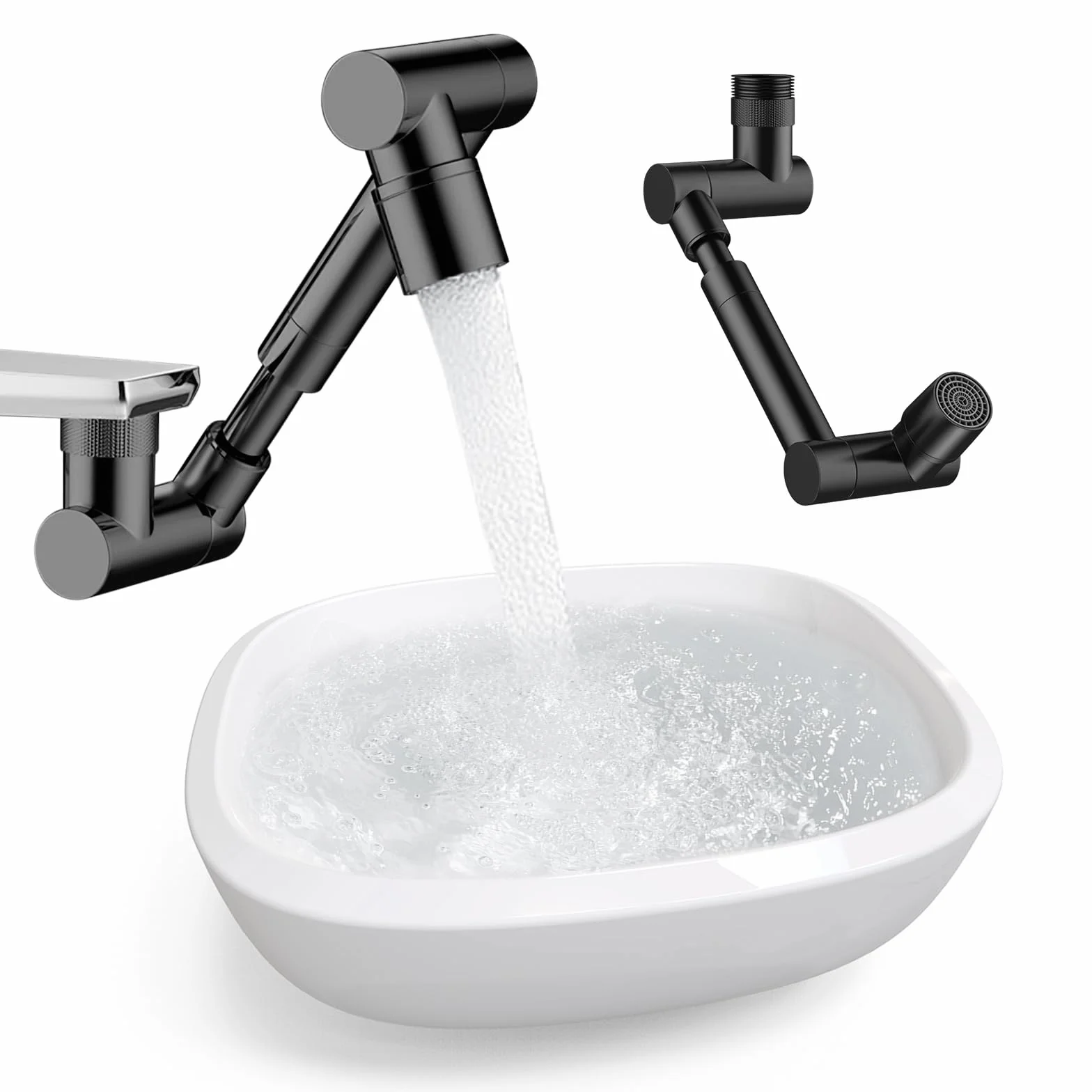 Extension de robinet pivotante 1440° universelle pour cuisine et salle de bain, noir