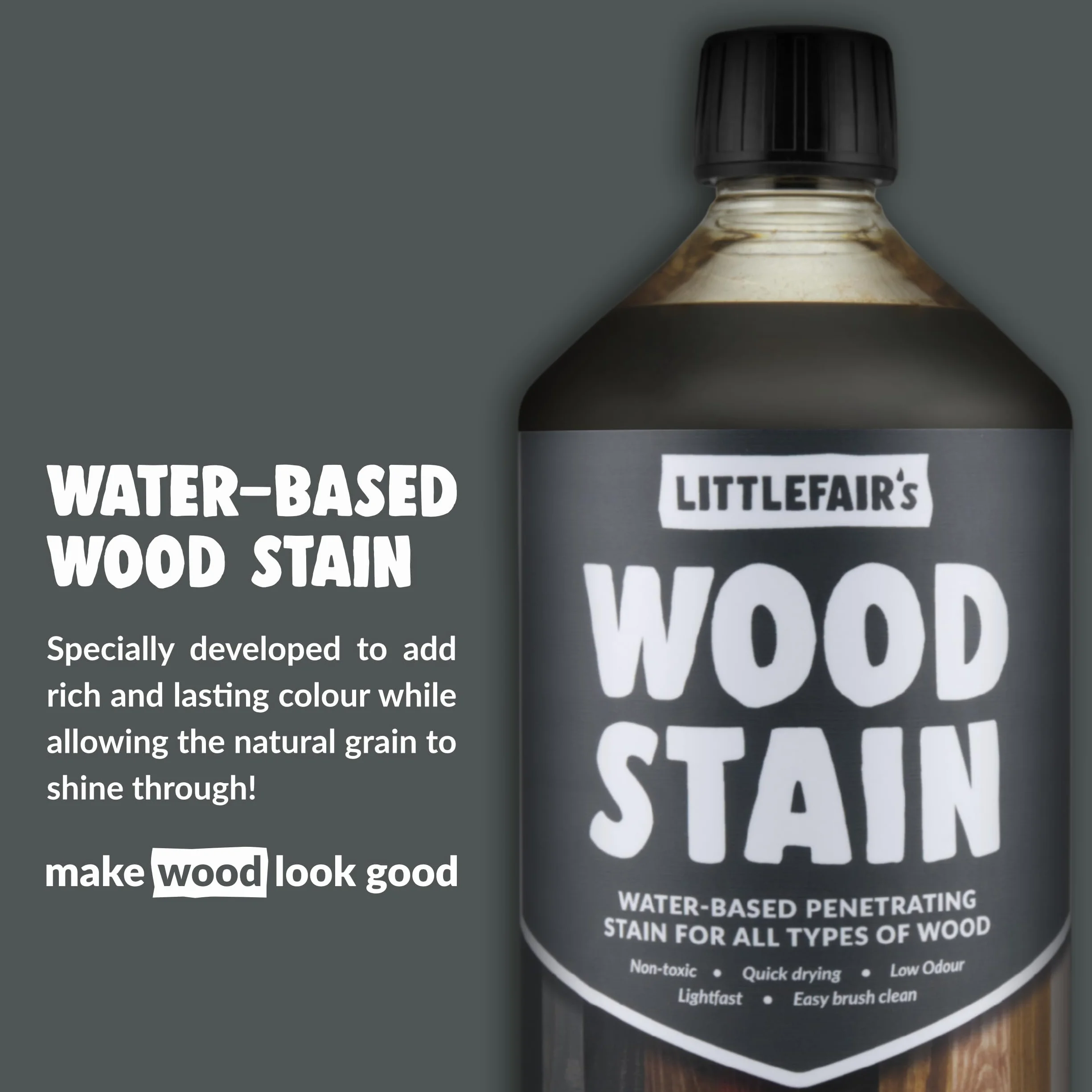 Littlefair's Teinte Bois 1ltr Teinture Bois Écologique À Base D'Eau Lasure Bois Intérieur Séchage Rapide Couleur Sycomore clair