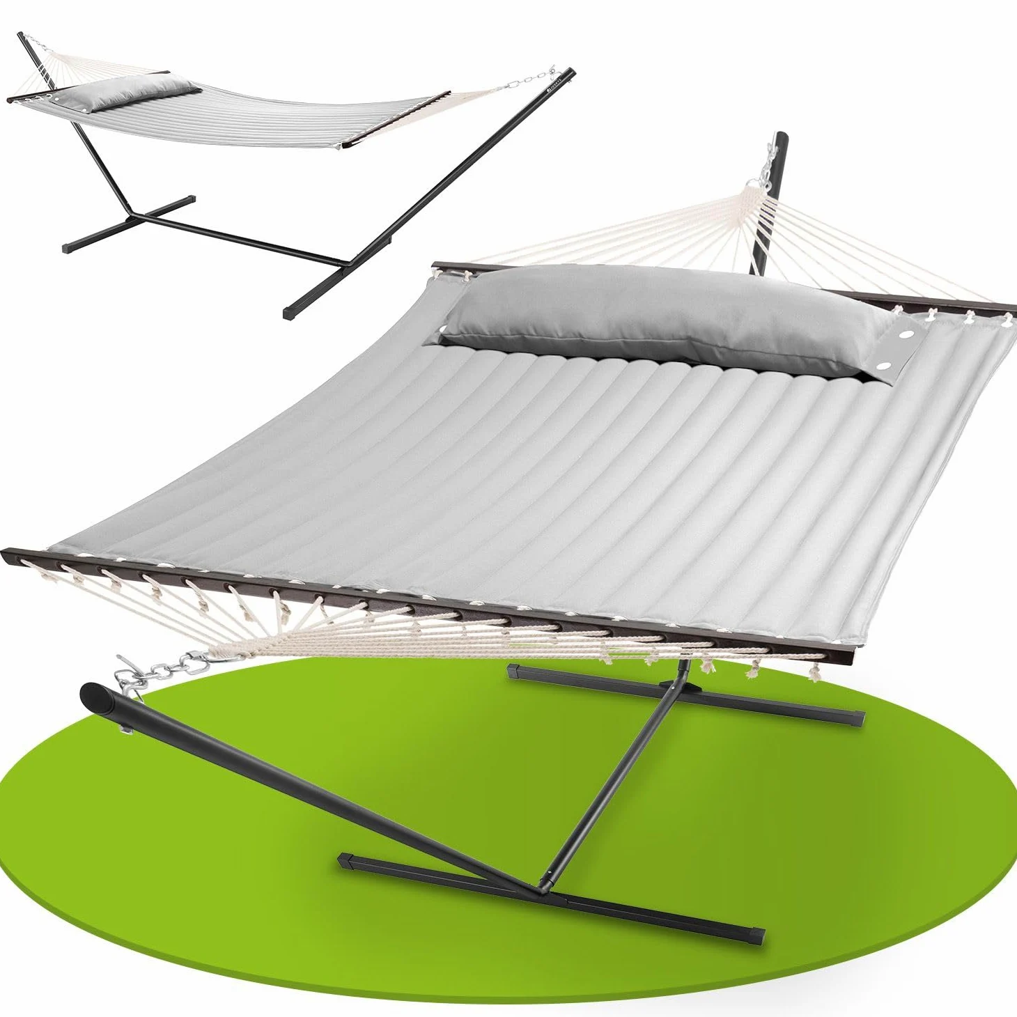 Hamac Cata de Juskys avec châssis et Coussin - hamac Double d'extérieur, pour 2 Personnes - hamac Double avec châssis, supportant jusqu'à 200 kg - Gris Clair