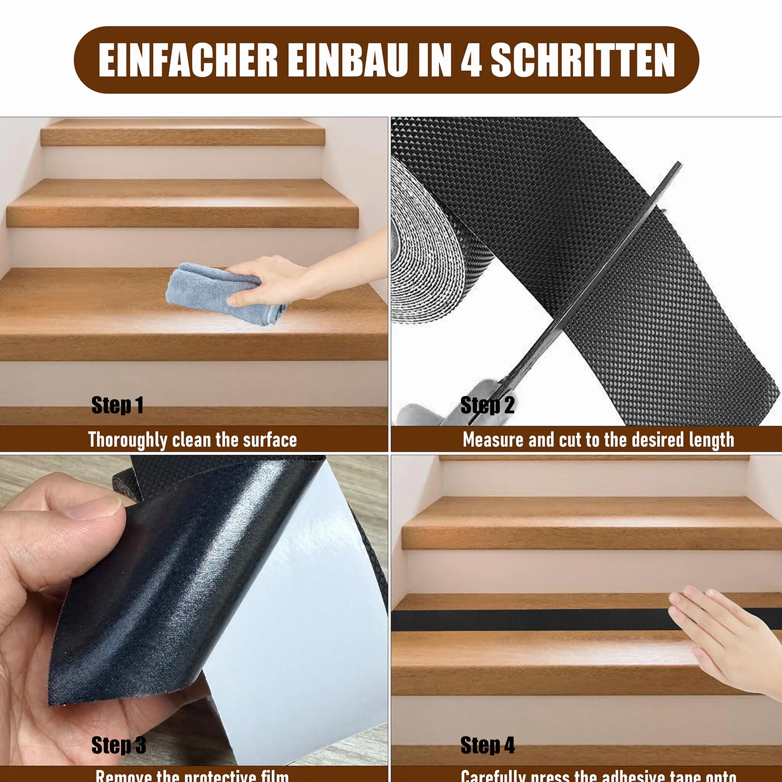Ruban Antidérapant Auto-adhésif 5 cm x 5 m Noir pour Escaliers Intérieur Extérieur