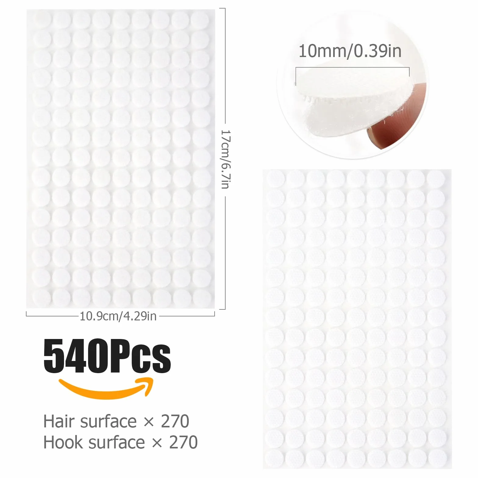 Redamancy Scratch Autocollant Rond 270 Paires 10mm Autocollantes Hook & Loop Pastille Adhesive