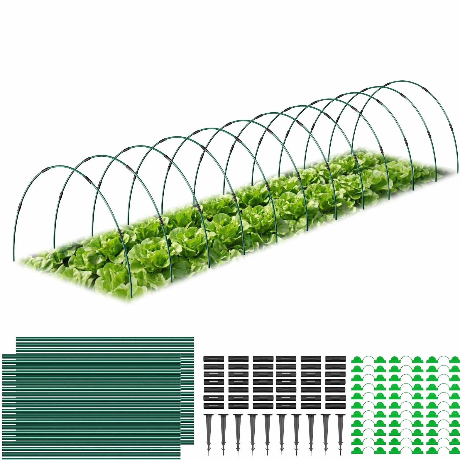 MYMULIKE Lot de 60 Tunnels de Culture pour Carrés Potagers, Arceaux de Tunnel de Plantes, Kit de 12 Arceaux de Jardin en Fibre de Verre, Arceaux de Serre pour Légumes, Fleurs et Fruits