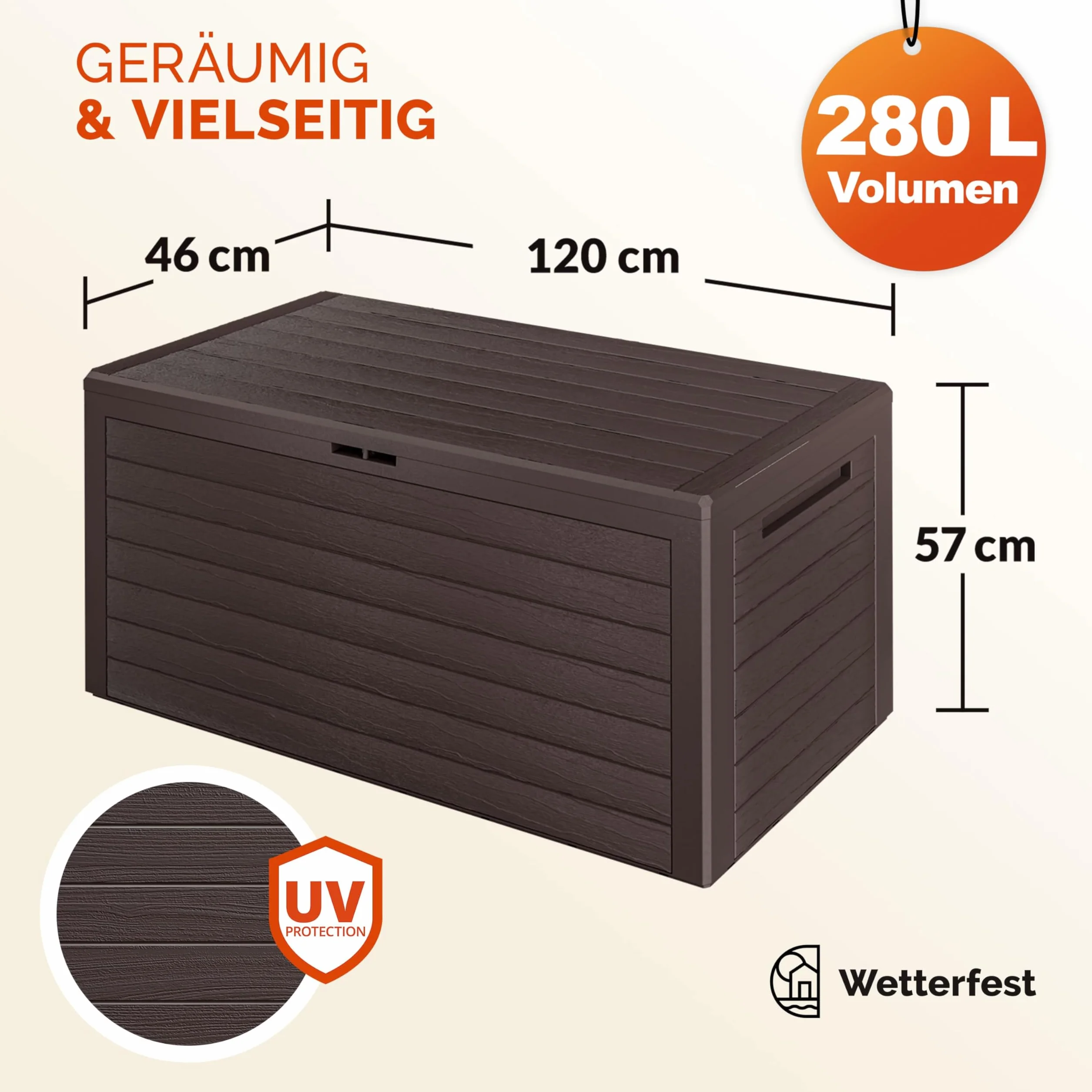 Casaria Coffre de rangement Brun 280 L Poignées latérales Jardin Terrasse
