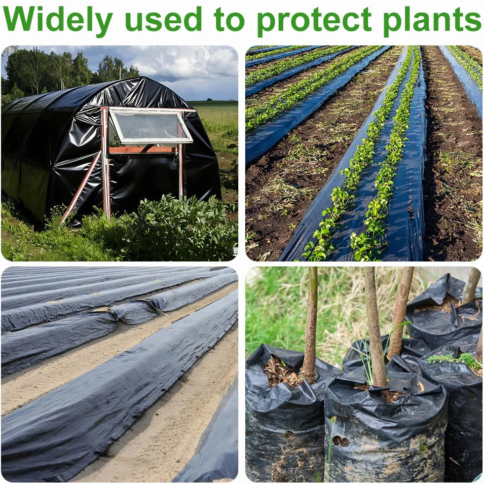 2MX3M Bâche en Polyéthylène Noir, Bâche pour Serre Noir en Polyéthylène, Résistant Couverture de Polytunnel, Membrane Horticol pour Jardinage, Isolation des Bâtiments et Tapis de Sol(80Mu/580G)