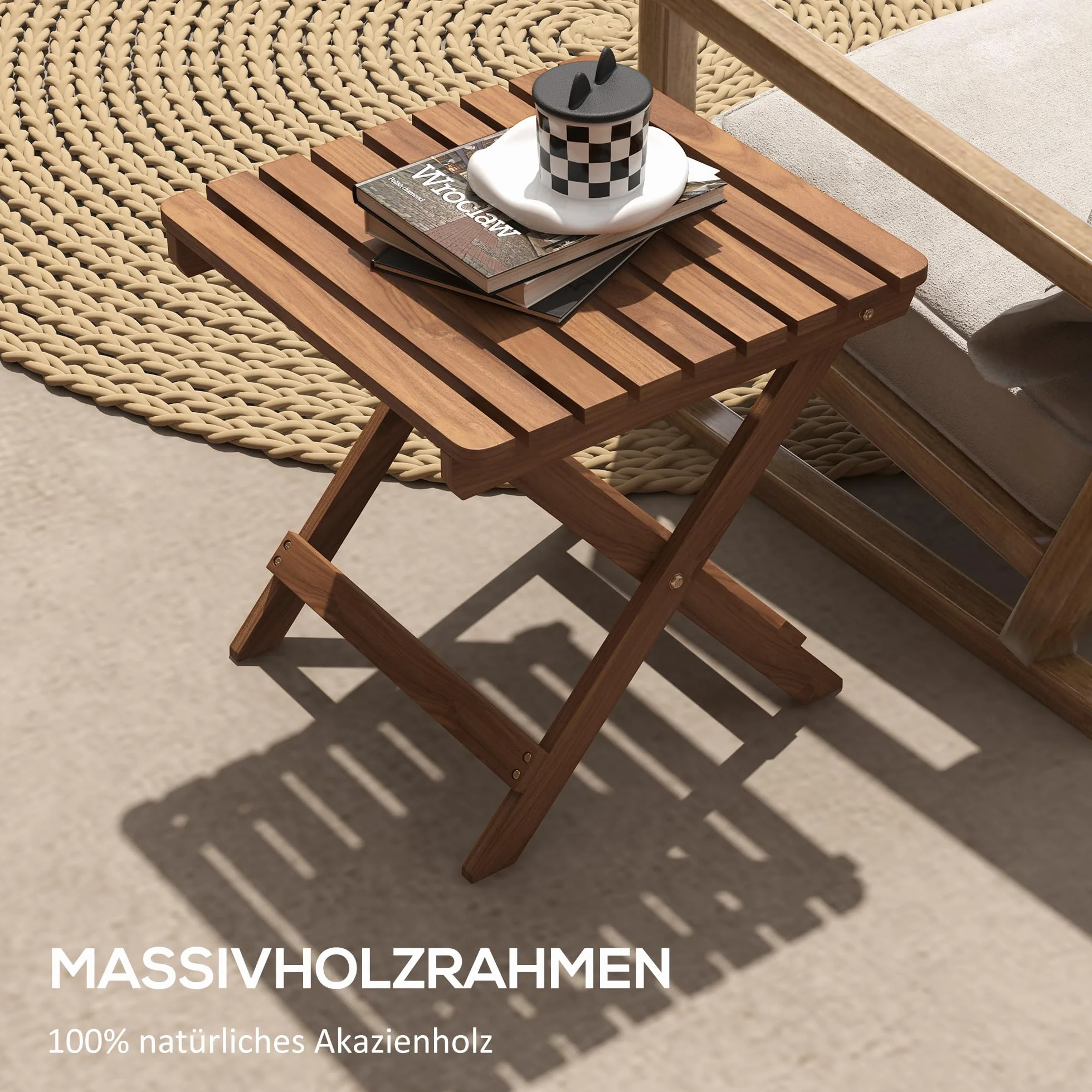 Outsunny Lot de 2 tables d'appoint d'extérieur pliables en bois pour jardin, balcon, teck, 45 x 45 x 45 cm