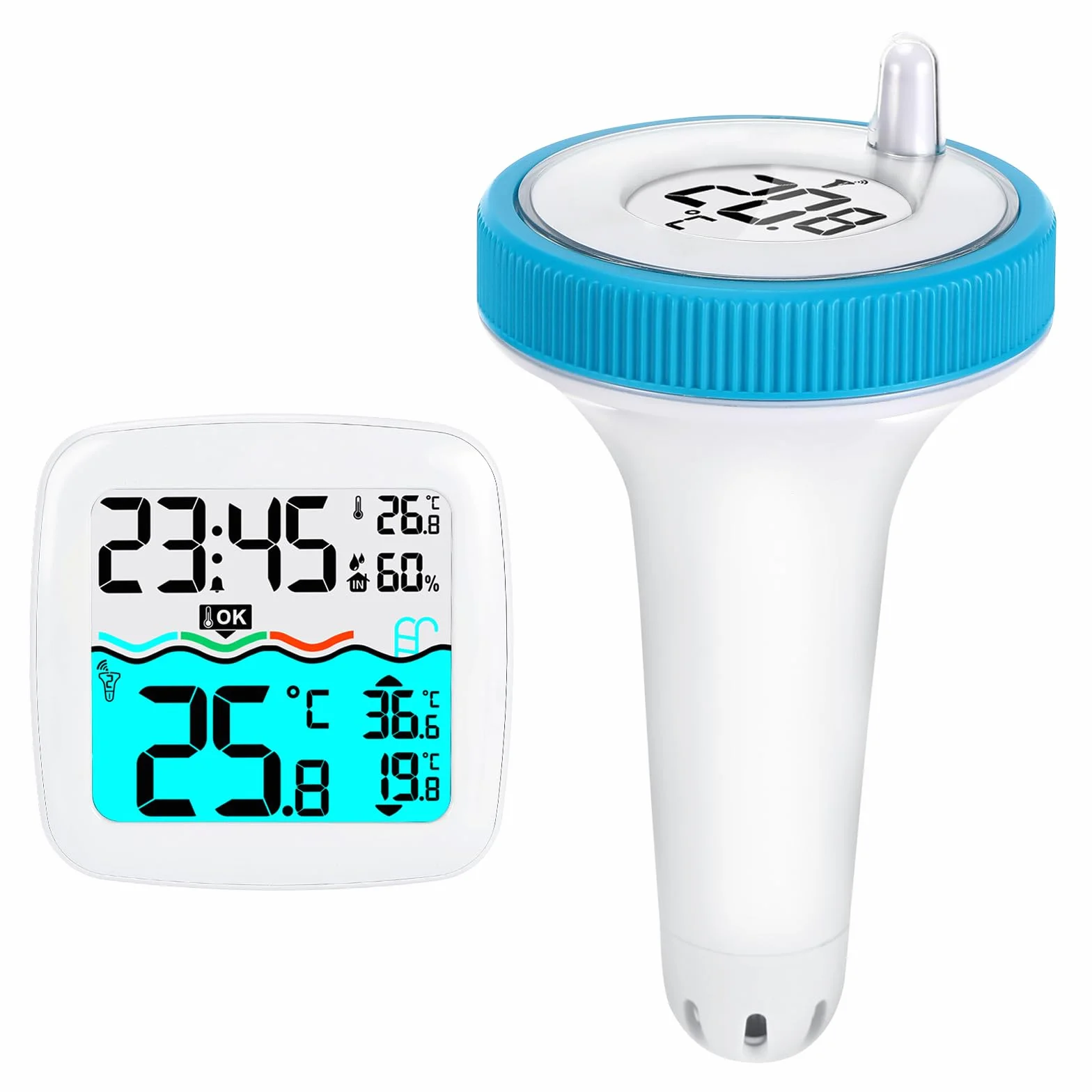 Thermomètre de Piscine Connecté Sans Fil IP67 Flotter Bleu
