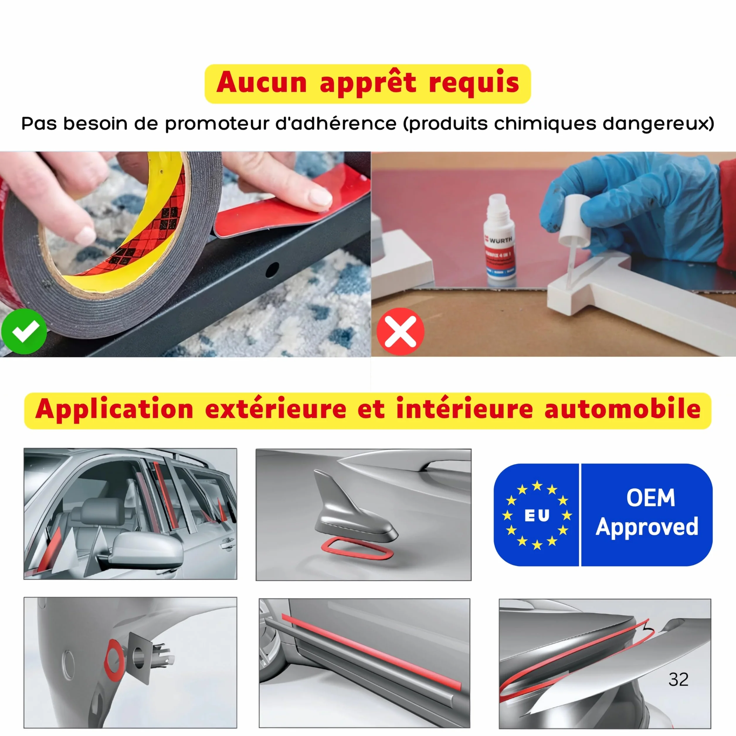 Ruban adhésif double face professionnel en mousse acrylique viscoélastique 5 mm x 5 m Noir