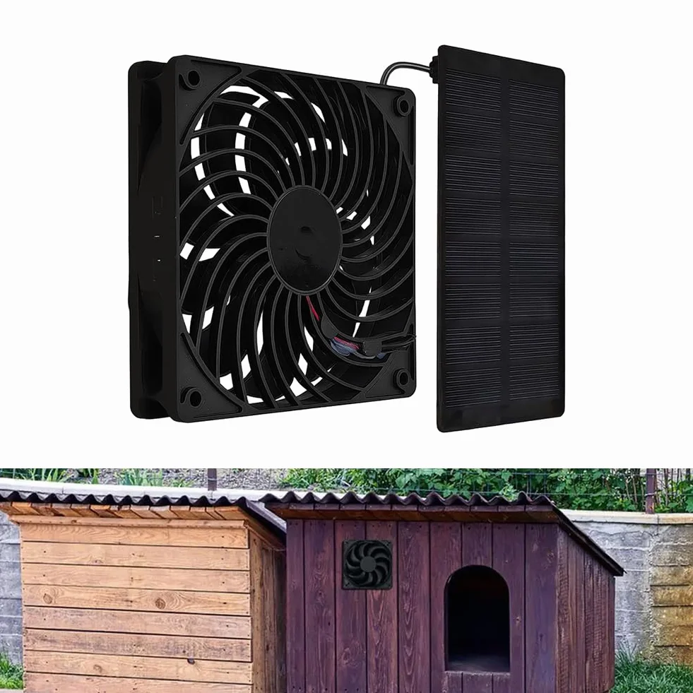 Ventilateur solaire de 120 mm CC - Panneau polycristallin pour la circulation de l'air - Design compact pour serre, terrasse, abri de jardin, camping