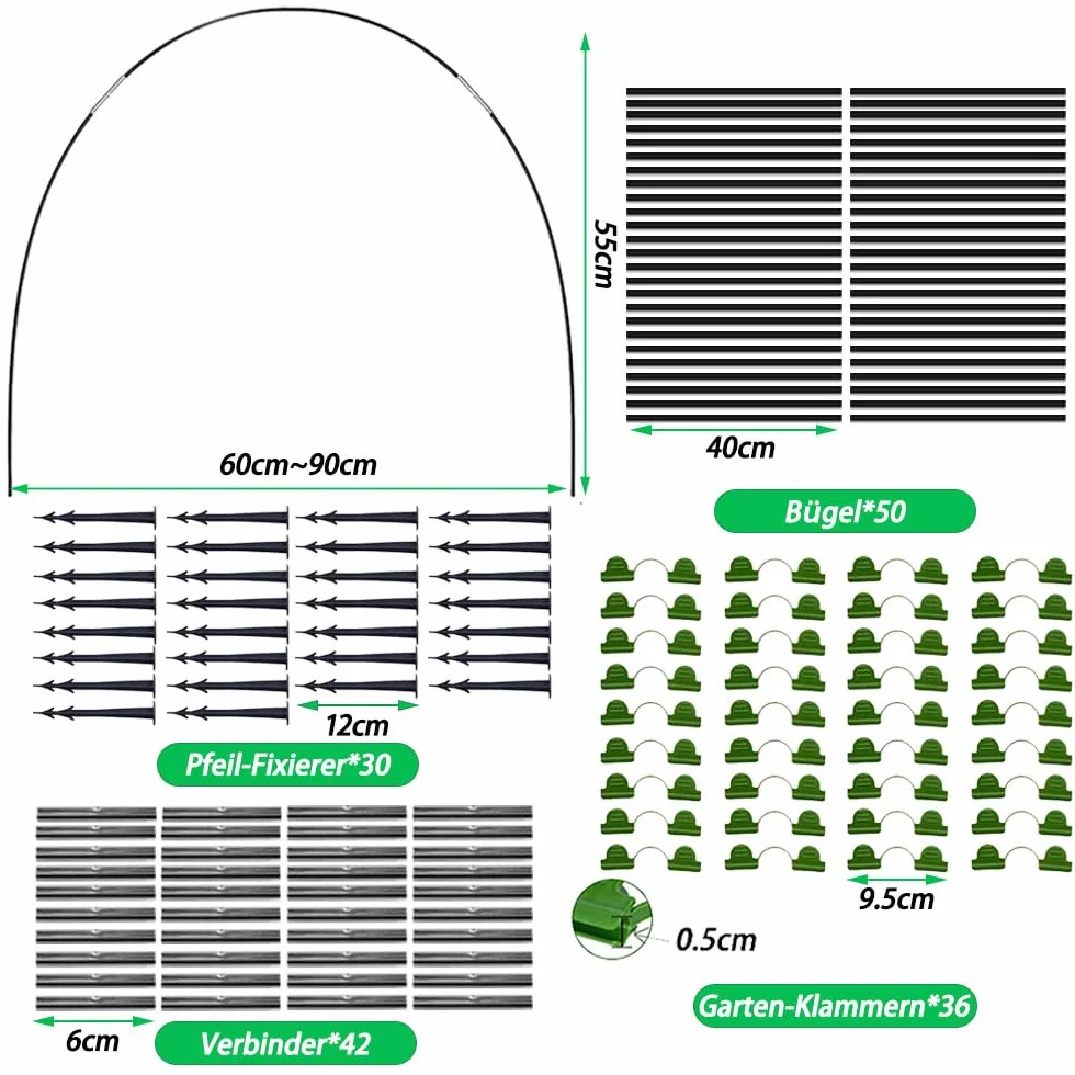 Anyingkai Garden Arceaux pour Serre Tunnel,Cerceau De Serre De Jardin,Kit De Maison De Cerceau De Jardin,Cadre pour Serre De Jardin, Arceaux pour Serre Tunnel pour La Protection des Plantes (50PCS)