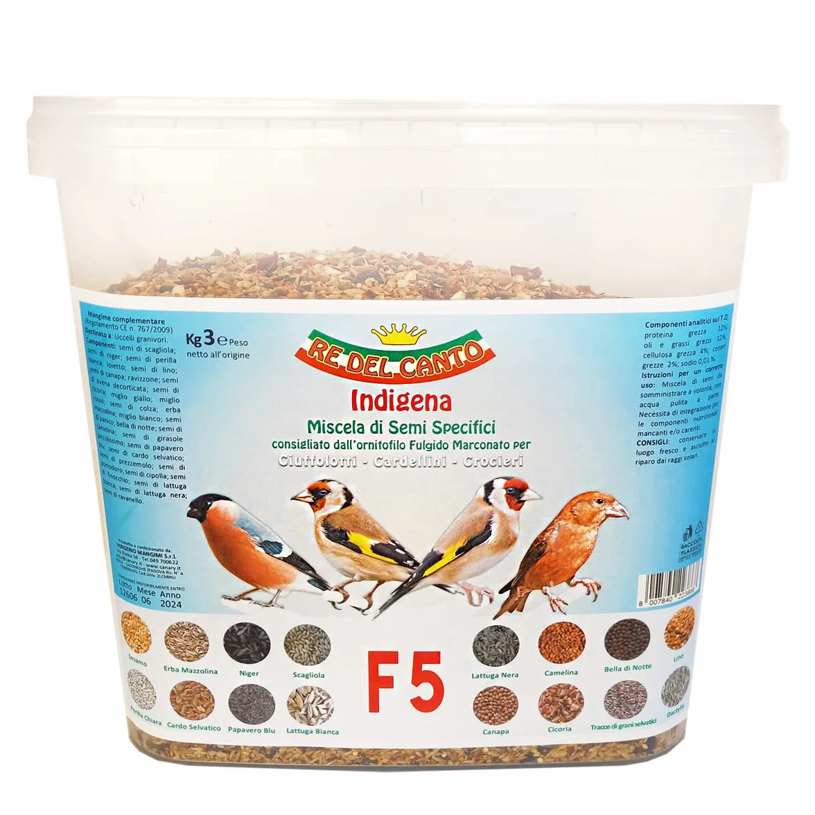 F5 Indigène 3kg - Mélanges spécifiques pour chardonnerets, bouvreuils, becs-croisés et spinus