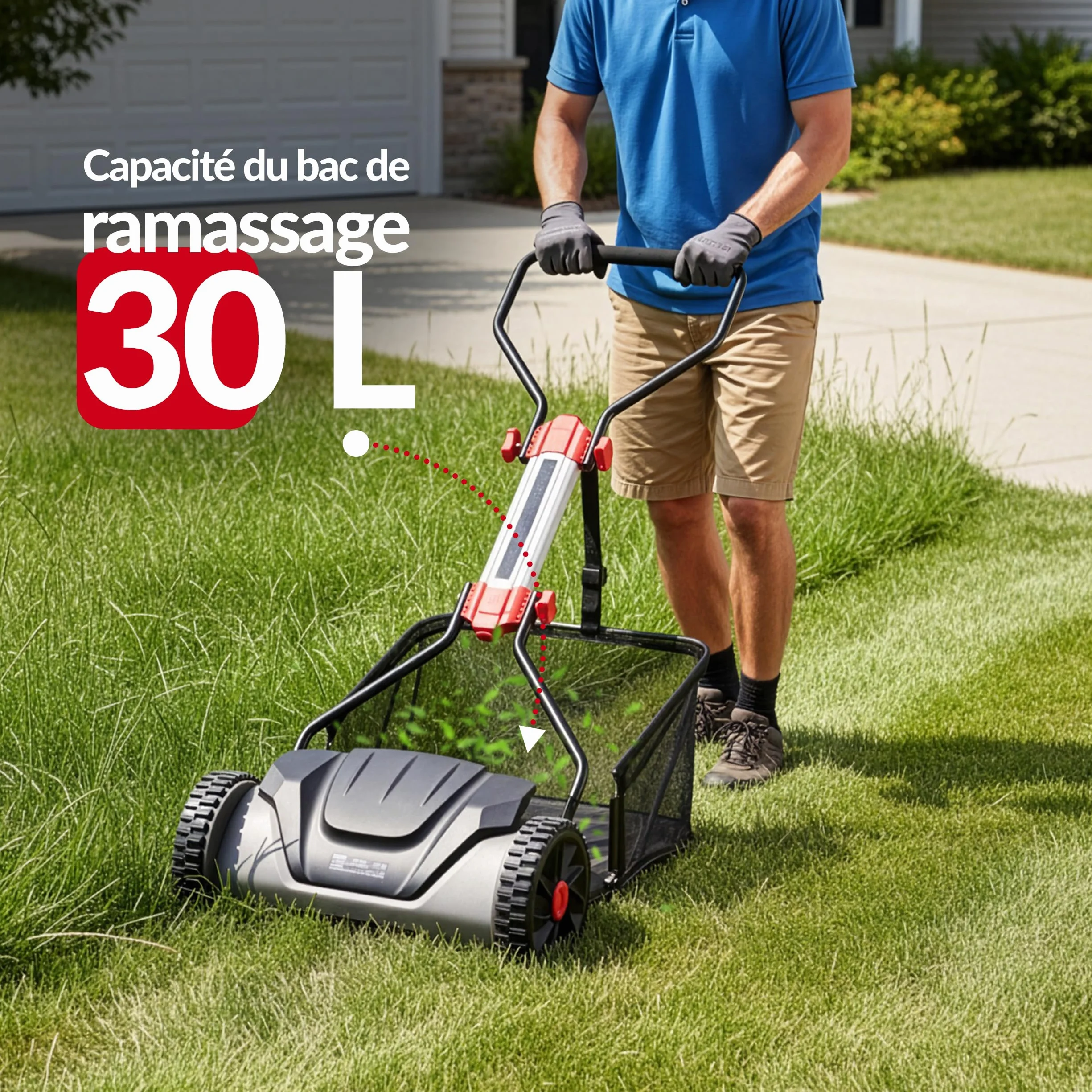 LEHMANN Tondeuse Hélicoïdale 40 cm avec bac 30 L – Tondeuse Manuelle Mécanique 5 Lames, Hauteur de Coupe réglable 15-42 mm