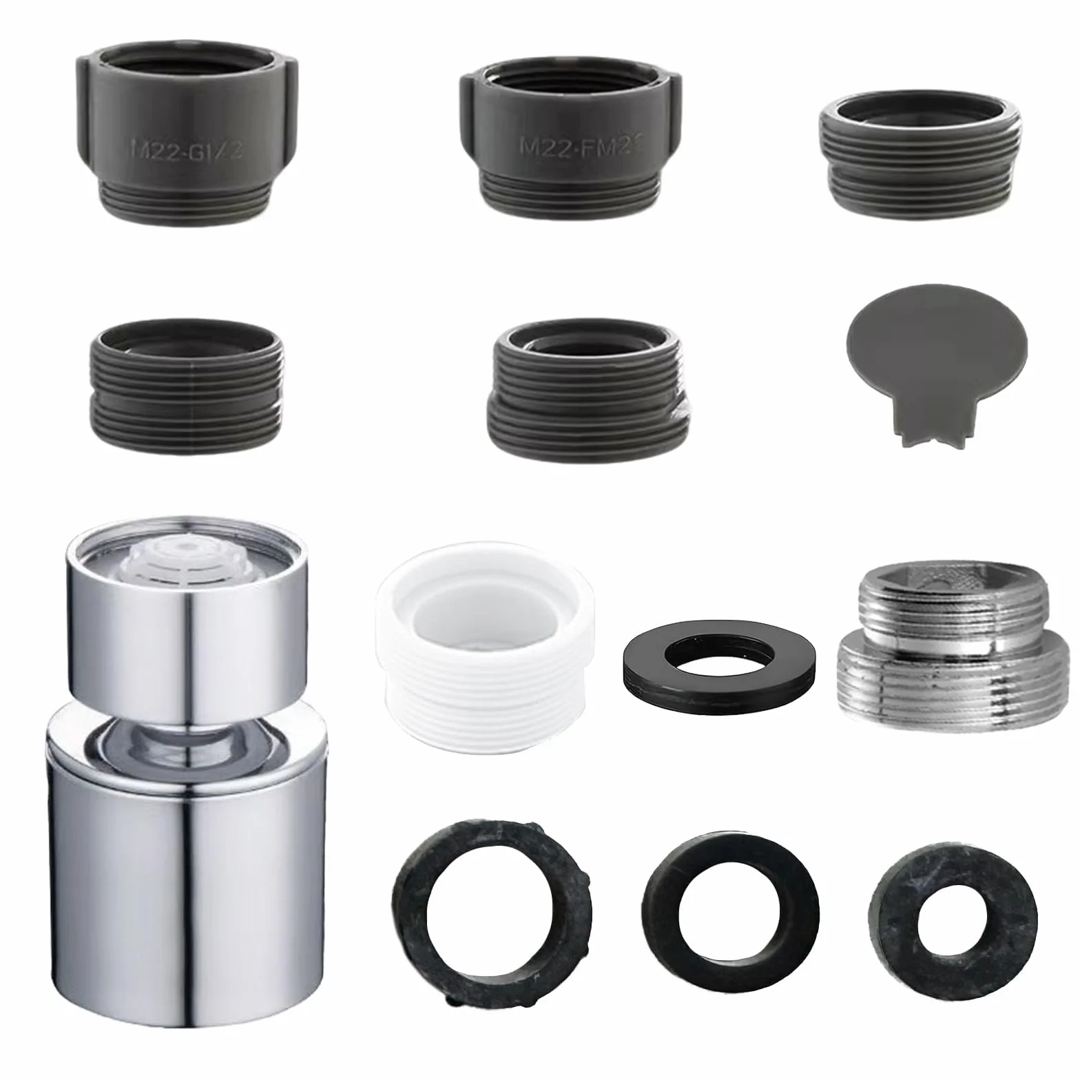 Embout Robinet Cuisine Aérateur Mousseur Mitigeur Evier Tete Rotative 2 Modes Adaptateur 18mm 22mm