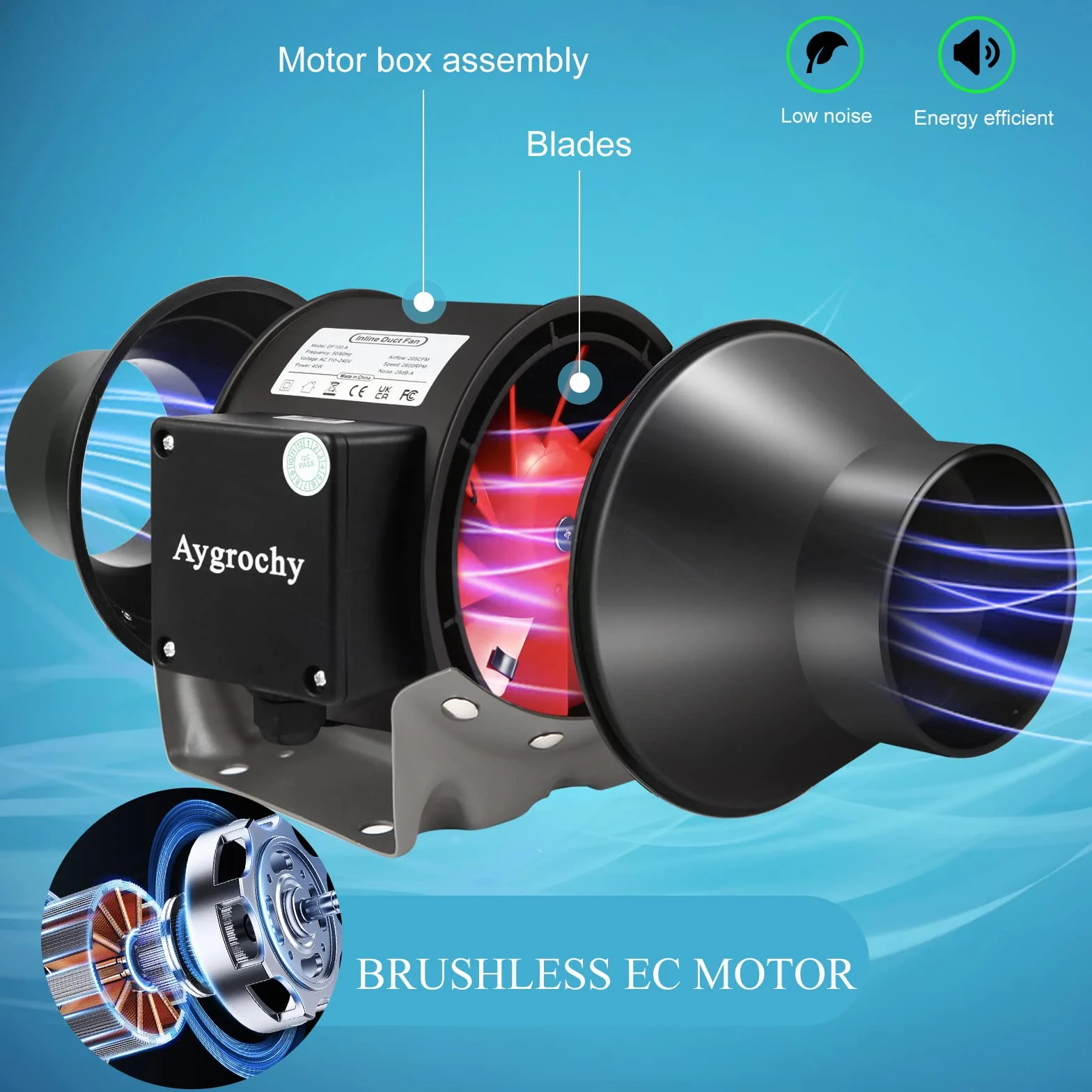 Aygrochy 100mm Extracteur d'Air Wifi App DF100-A Ventilateur d'Extraction avec Programmation Température Humidité