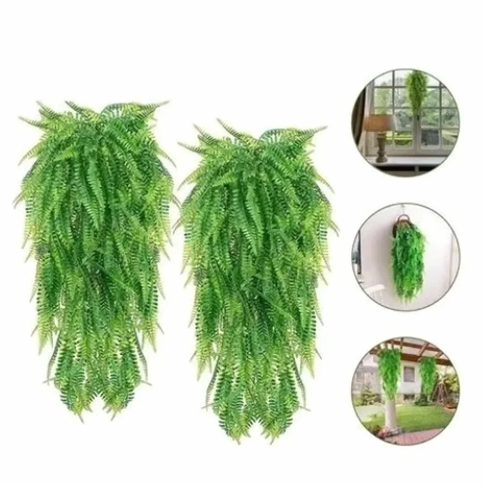 JUOPZKENN Lot de 2 fougères artificielles à suspendre, plantes de vigne imperméables, anti-UV, fausses plantes à suspendre en plastique pour terrasse, porche, jardin, cour, décoration intérieure et