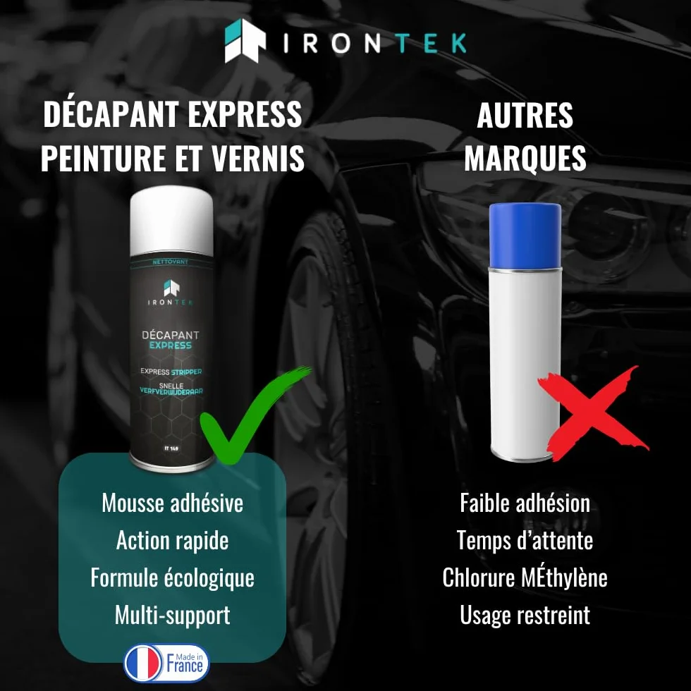 IRONTEK Décapant Peinture Express 500ml IT149 Spray Carrosserie Action Rapide Mousse