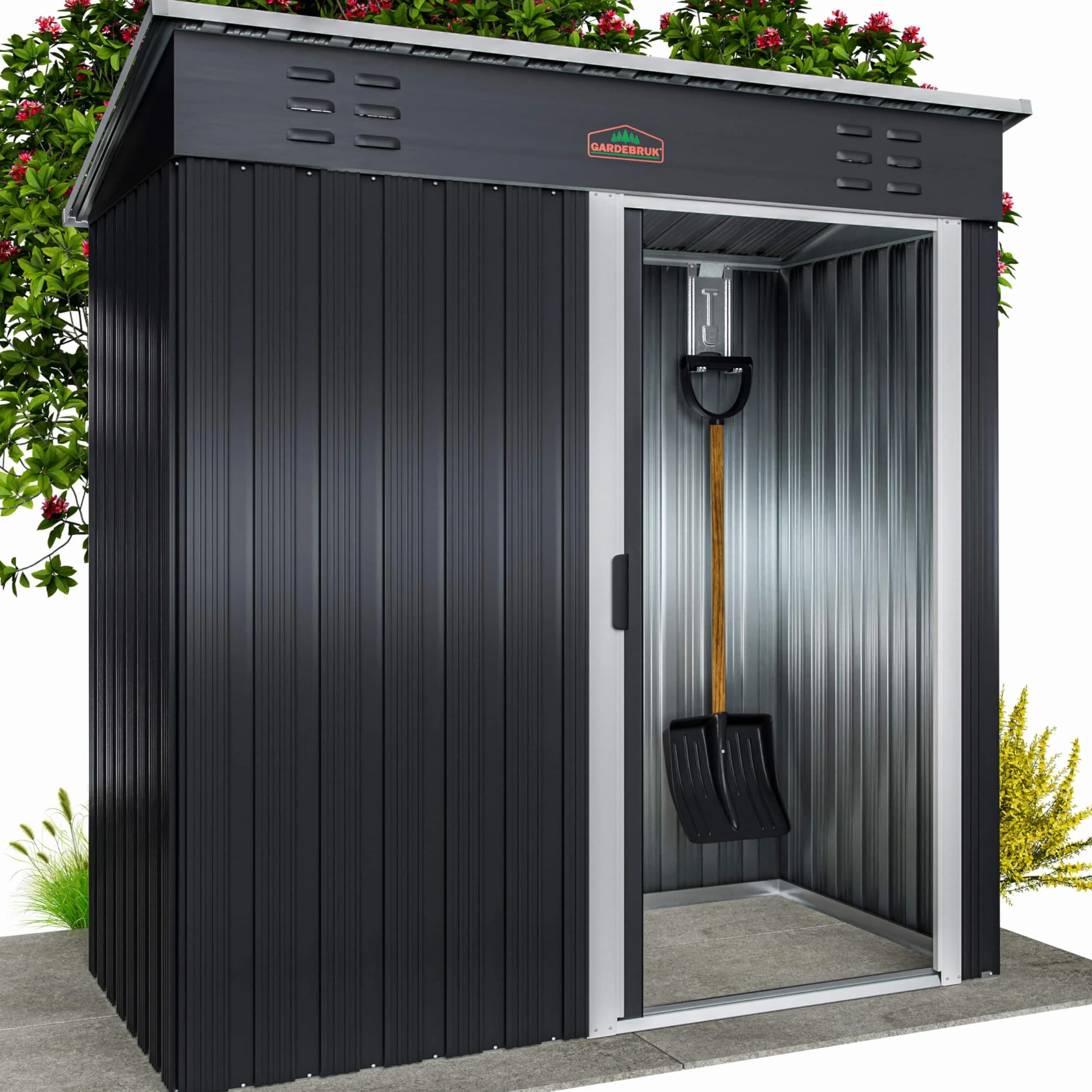 GARDEBRUK® Abri de Jardin métal Inoxydable 185x165x90cm 1,5m² Crochets 20kg Gants Porte coulissante Anthracite cabane Jardin cabanon Rangement Outils