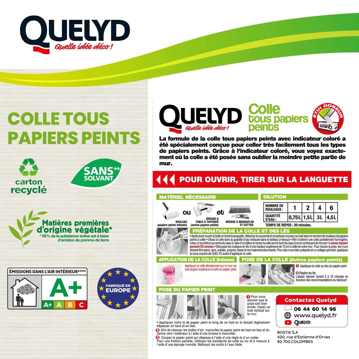 Quelyd Colle Tous Papiers Peints Indicateur Coloré 300 g 6 Rouleaux 32 m²