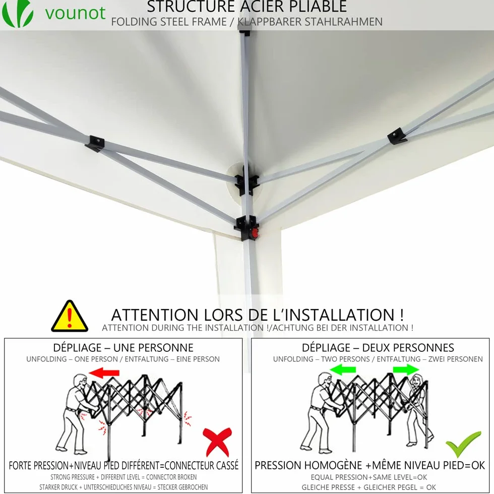 VOUNOT® Tonnelle de Jardin Tente 3x3m Pliable avec 4 Côtés et Sacs de Sable Blanc