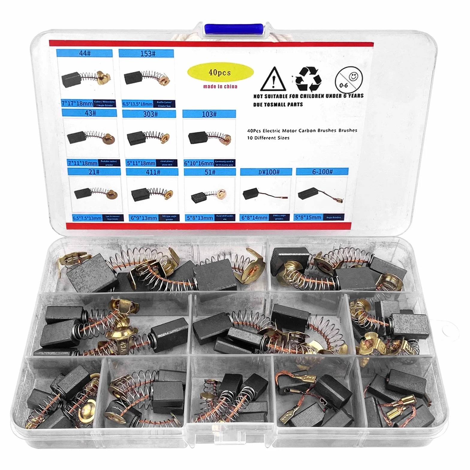 Balai Charbon Moteur Electrique 40 Pcs 10 Tailles pour Meuleuse D'Angle Marteau Piqueur