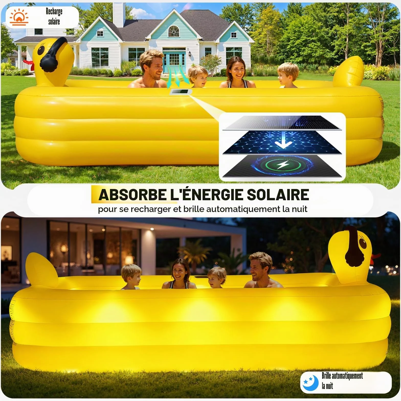 KingSom Piscine Gonflable Rectangulaire avec Lumières Solaire 254 x 160 x 56 cm