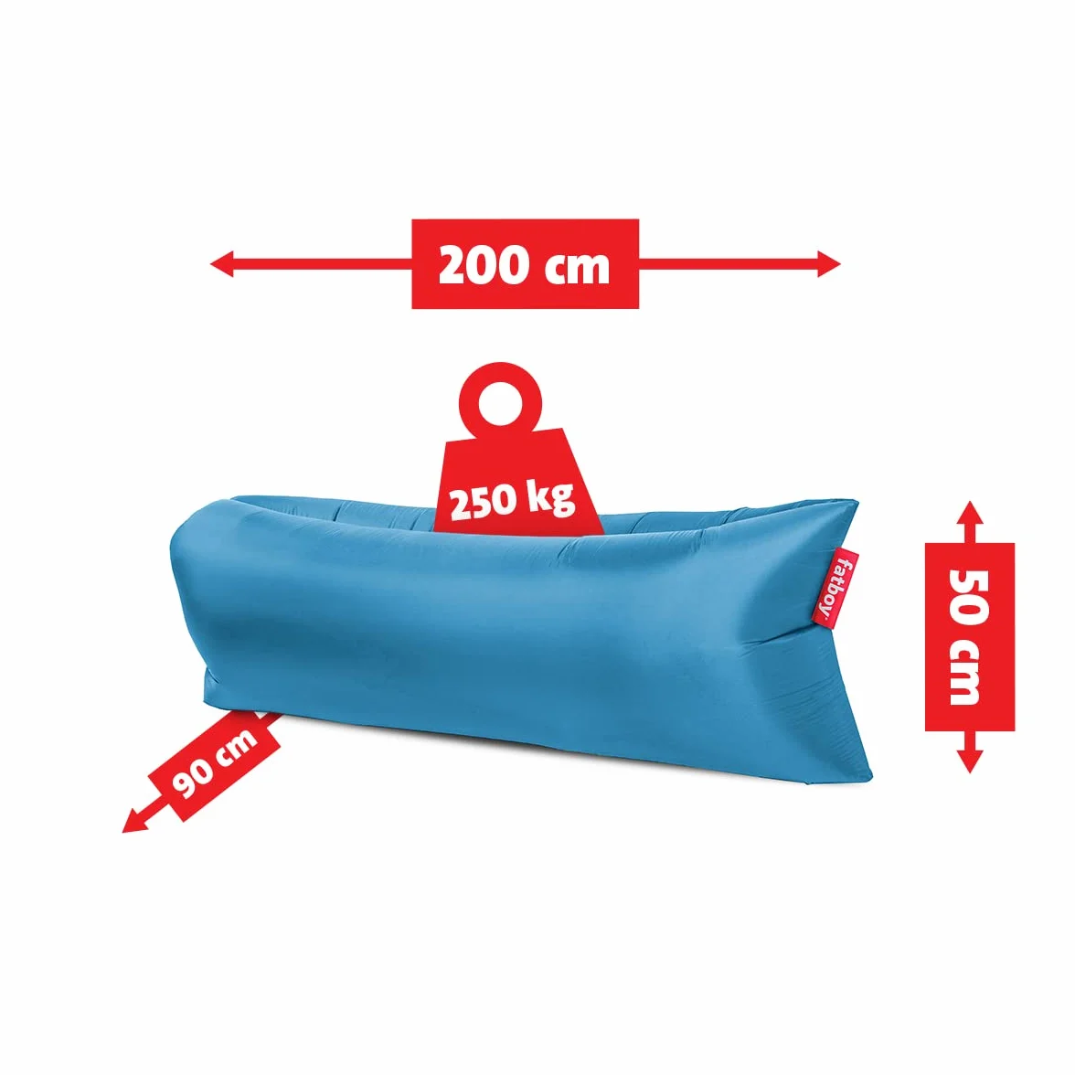 Fatboy Lamzac 3.0 Canapé Gonflable - Sofa pour l'Intérieur et l'Extérieur - Pas de Pompe Nécessaire - Fauteuil Gonflable en Polyester Résistant à l'Eau & aux Salissures - 200 x 90 x 50 cm - Bleu Brume