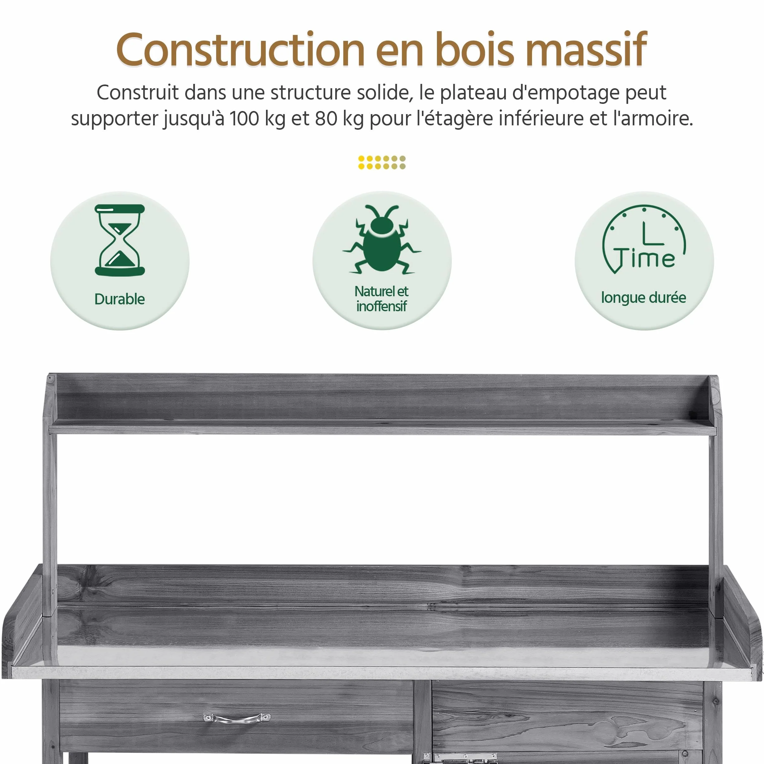 Yaheetech Table de Rempotage Jardinage avec Tiroirs Crochet Armoires Rangement Métallique Galvanisé Gris