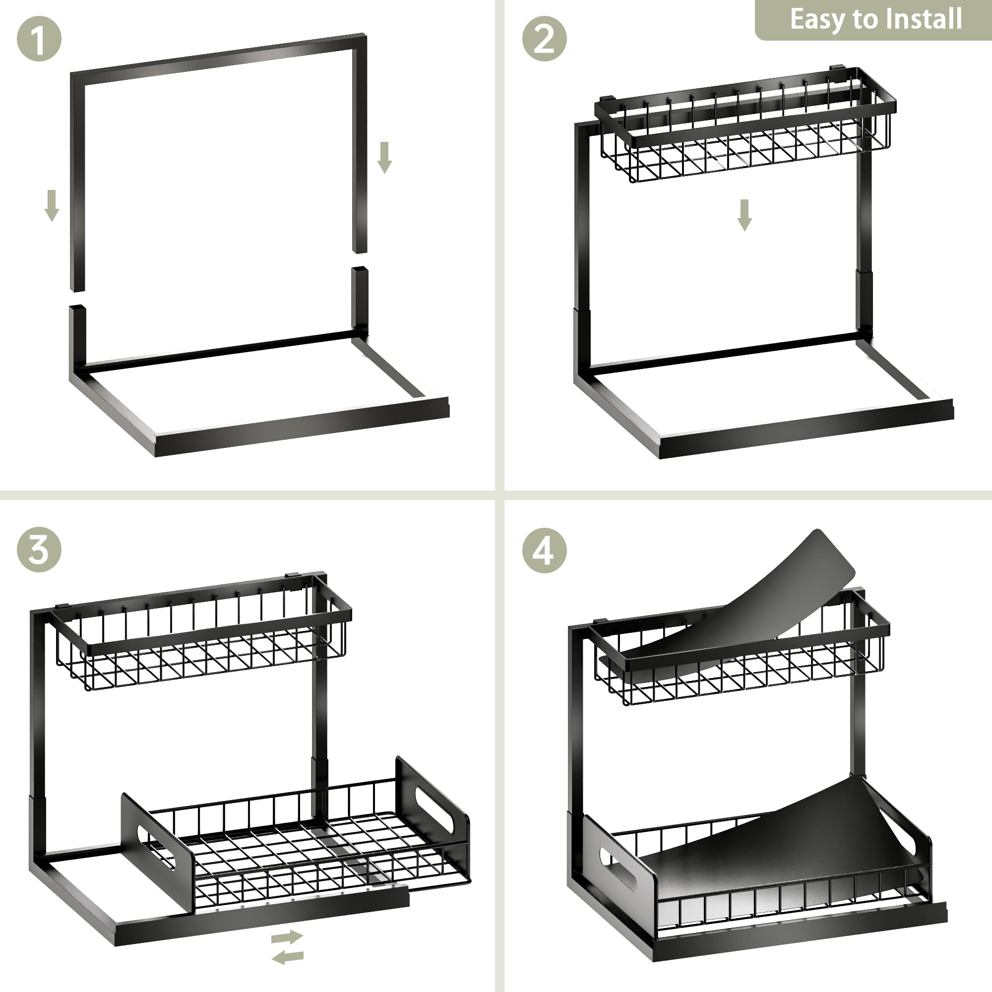 Two-Tier Pull-Out Cabinet Organizer - Black