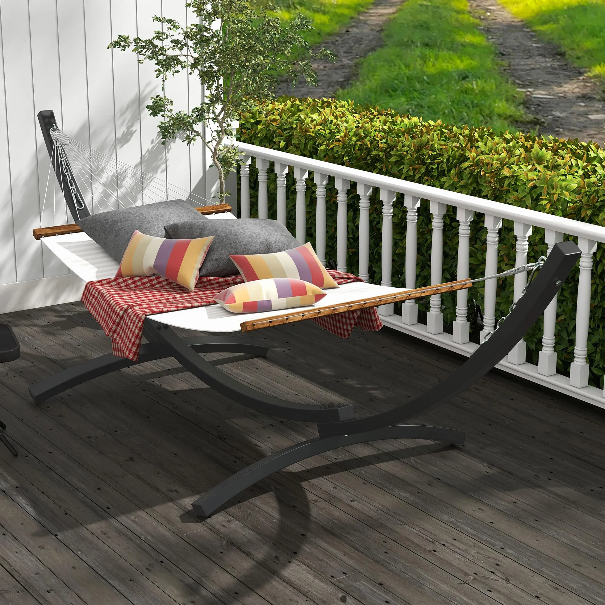Outsunny Support Pied de hamac métal époxy 360 cm pour hamacs 270-330 cm Gris