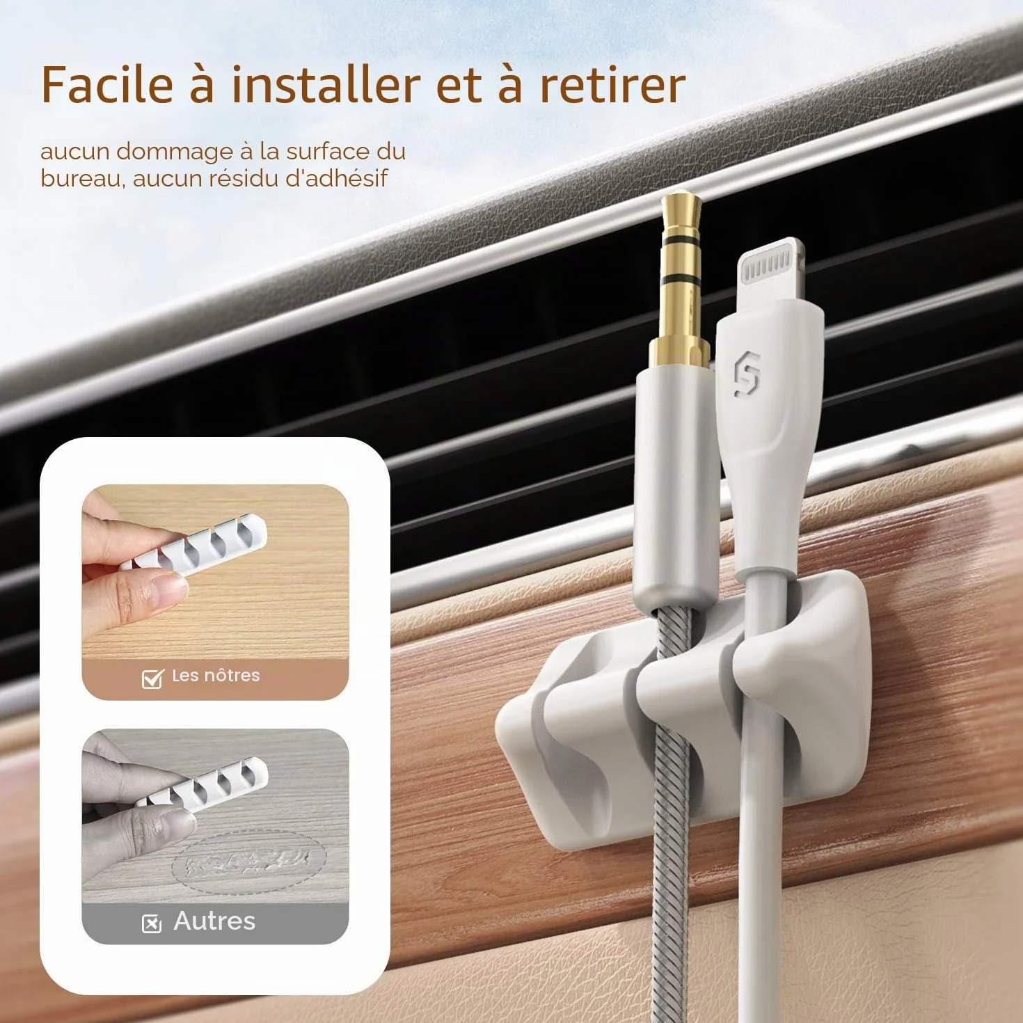 Syncwire Lot de 5 Clips Câble Organisateur Bureau Silicone Fixe Câble Adhésif Blanc