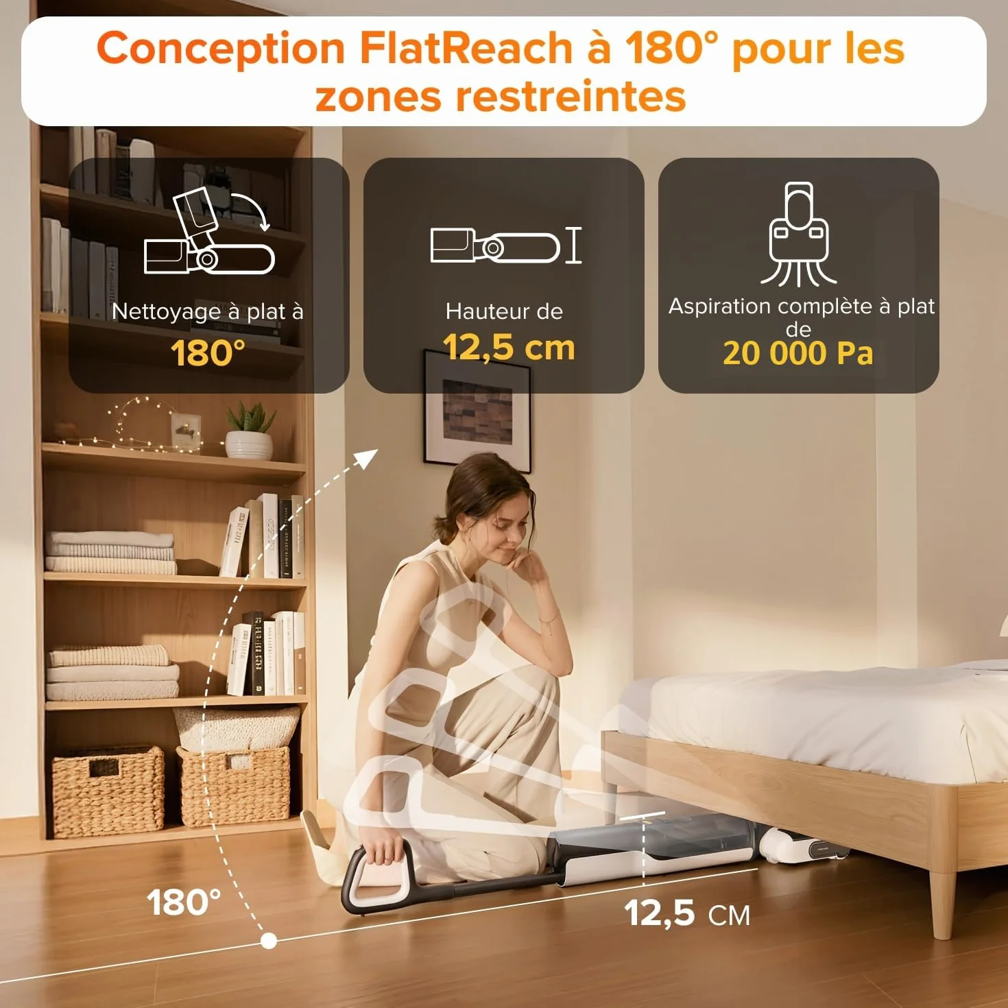 Roborock F25 LT aspirateur laveur 20 000 Pa autonettoyage haute température 90 °C séchage rapide inclinable 180° nettoyage bord à bord sols durs