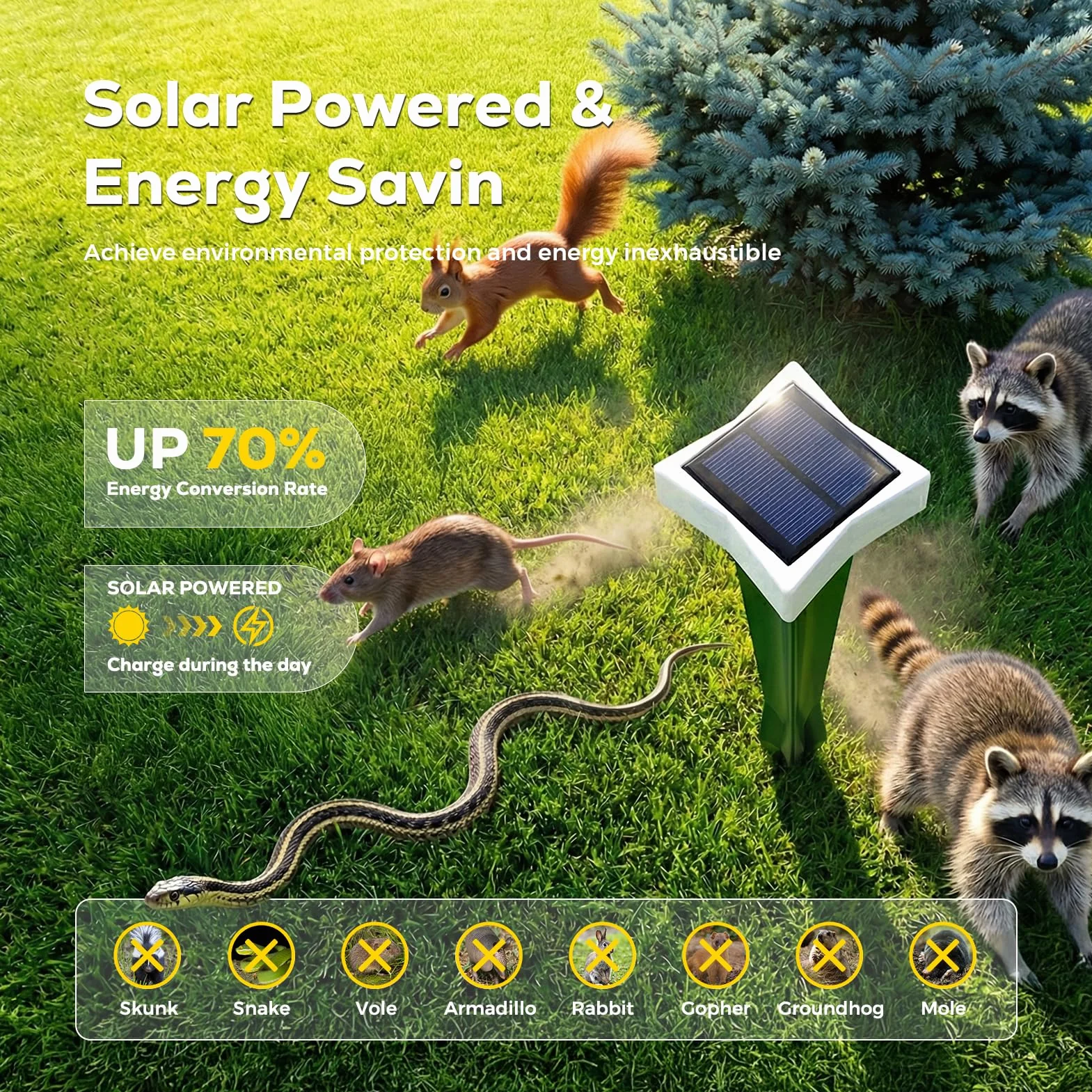 Anti Taupe Solaire avec LED et 3 Modes, 2/4 pièce Piege A Taupe pour Jardin, Large portée et Protection Contre l'eau Repulsifs Ultrasons pour Taupes, Rats, Serpents (2, Vert)