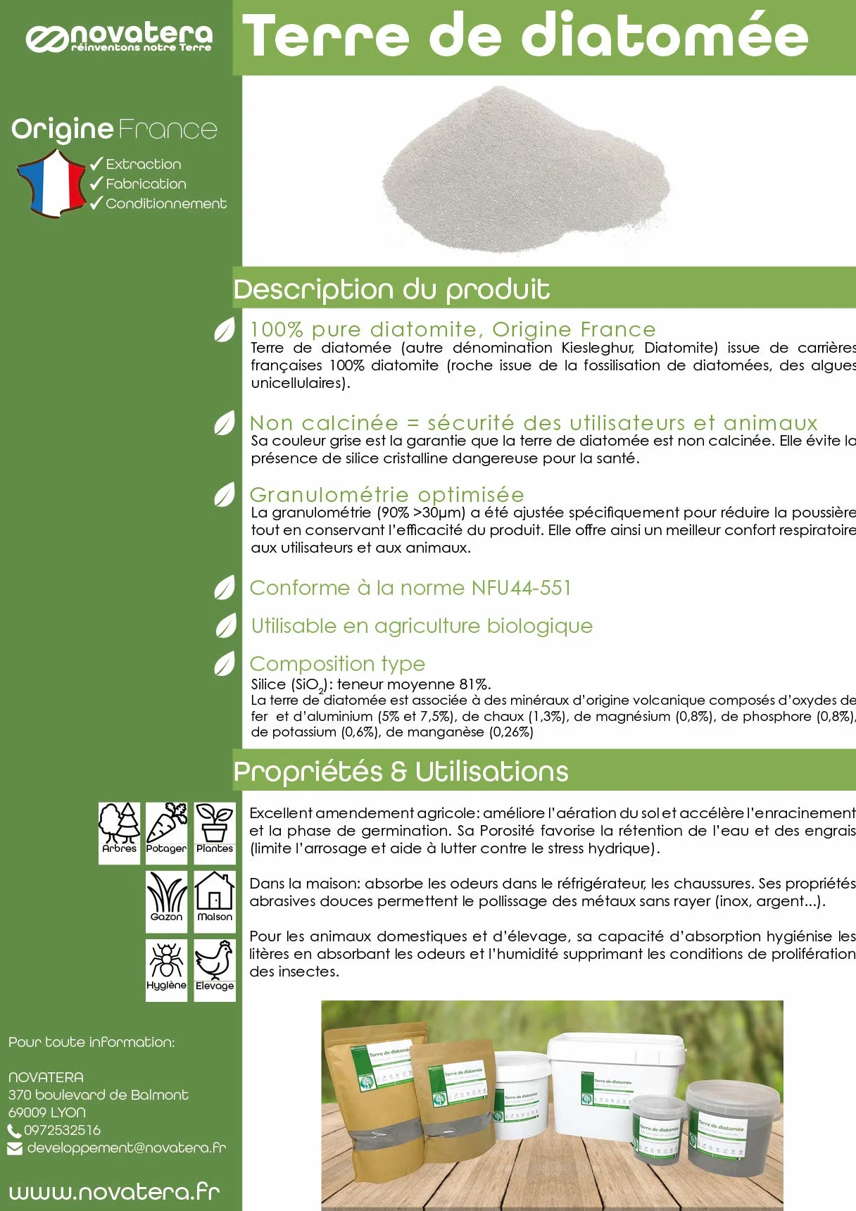 NOVATERA Terre de Diatomée 100% Naturelle Française Ultrapure Non Calcinée Ecocert 5kg