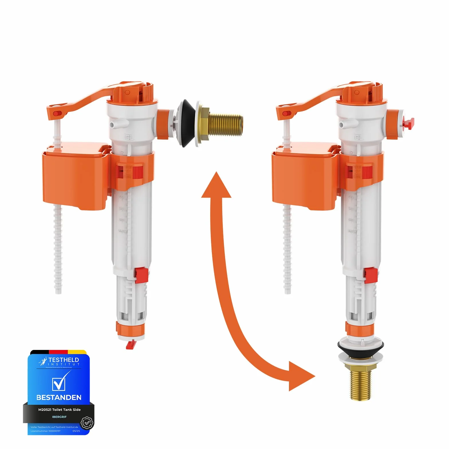 Ibergrif M20521 G3/8 pouce Flotteur Chasse d'eau WC Mécanisme Entrée d'eau Bas/Côté