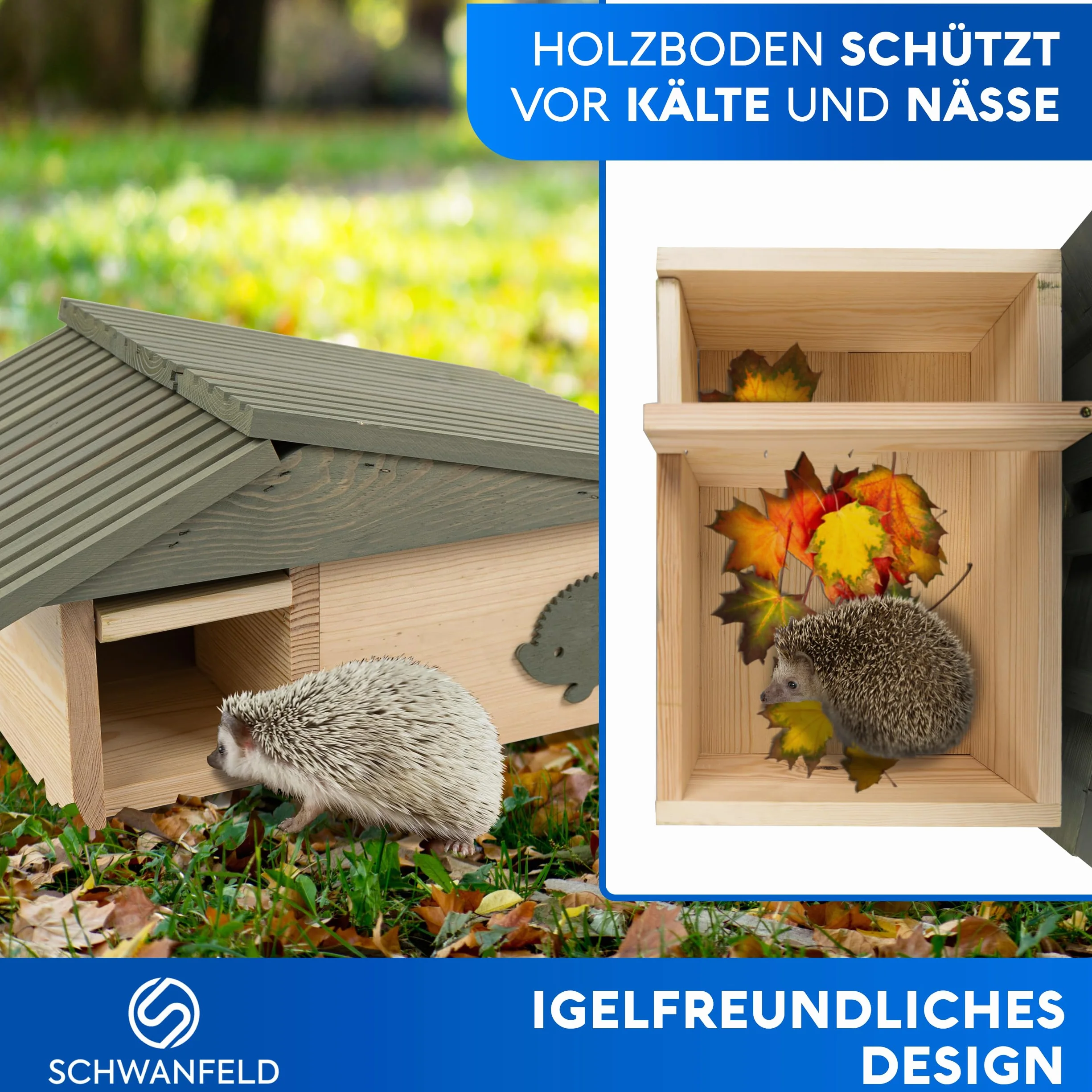 SCHWANFELD® Maison pour hérisson XXL avec fond et clapet à rat – Mangeoire avec entrée labyrinthe
