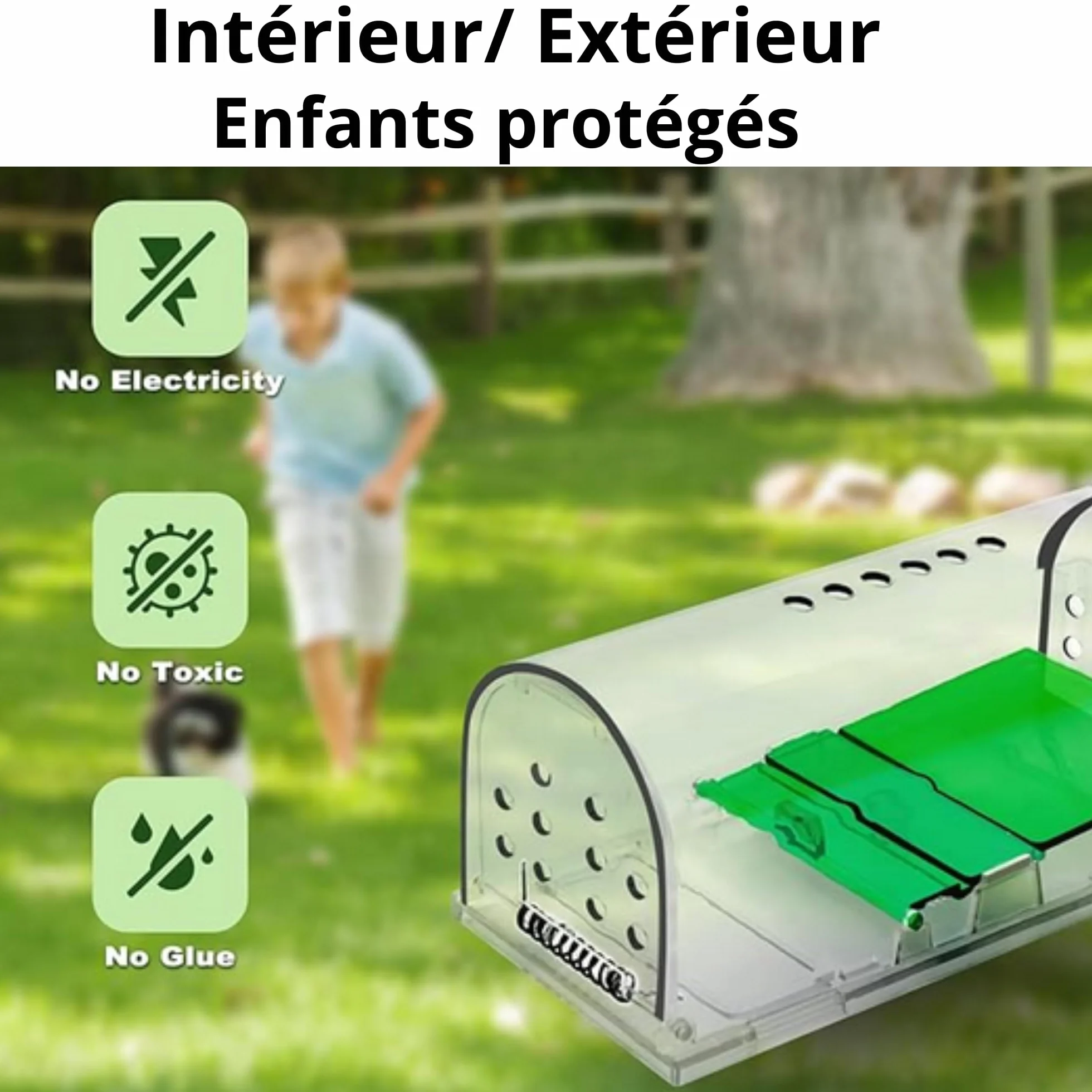 Piège à Souris vivantes Lot de 2 - boîte d'appât avec trous de ventilation et porte de sortie - Usage Intérieur et Extérieur Réutilisable