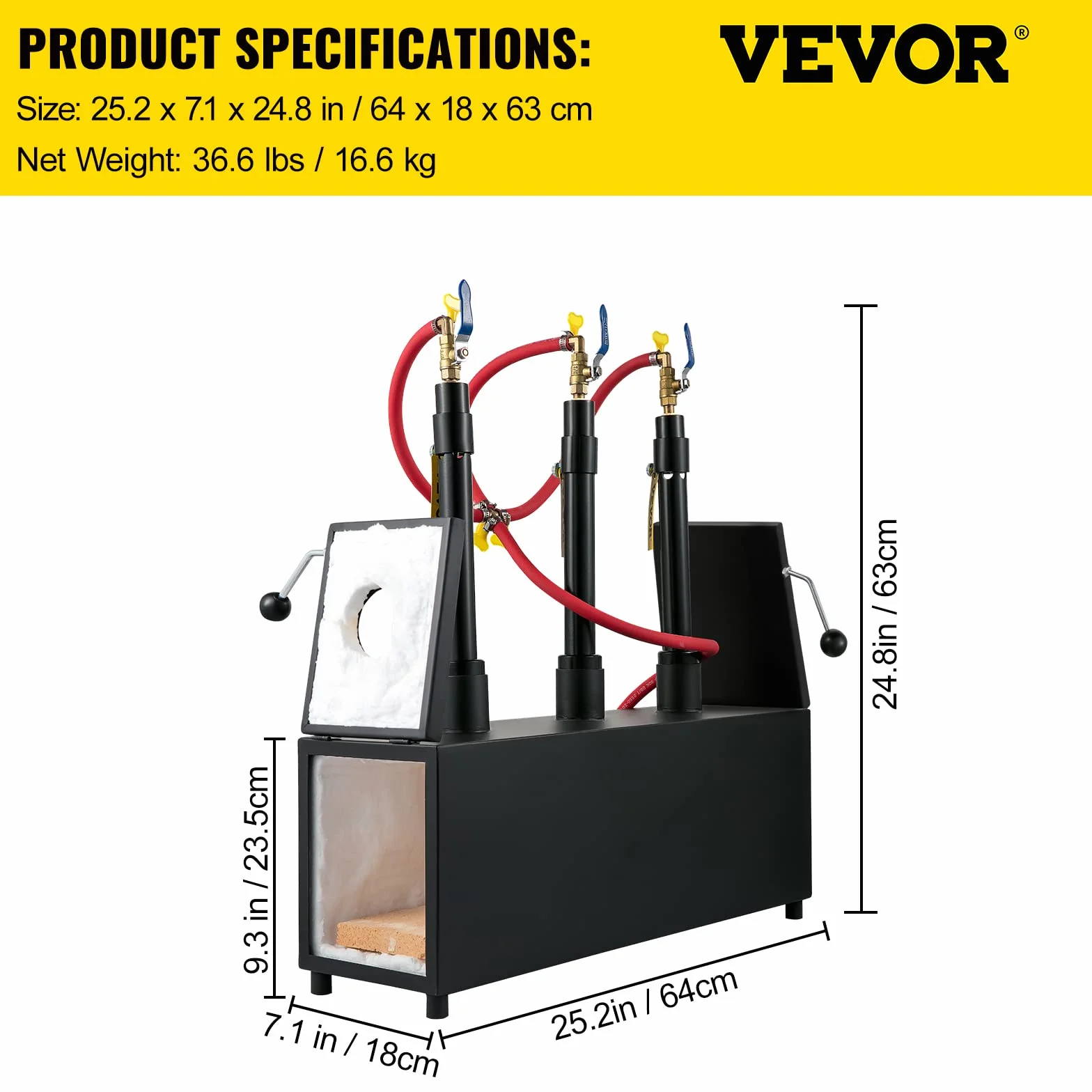 VEVOR Forge à Gaz Propane 15 L Four Fusion Portable 3 Brûleurs 230 kW·h Noir